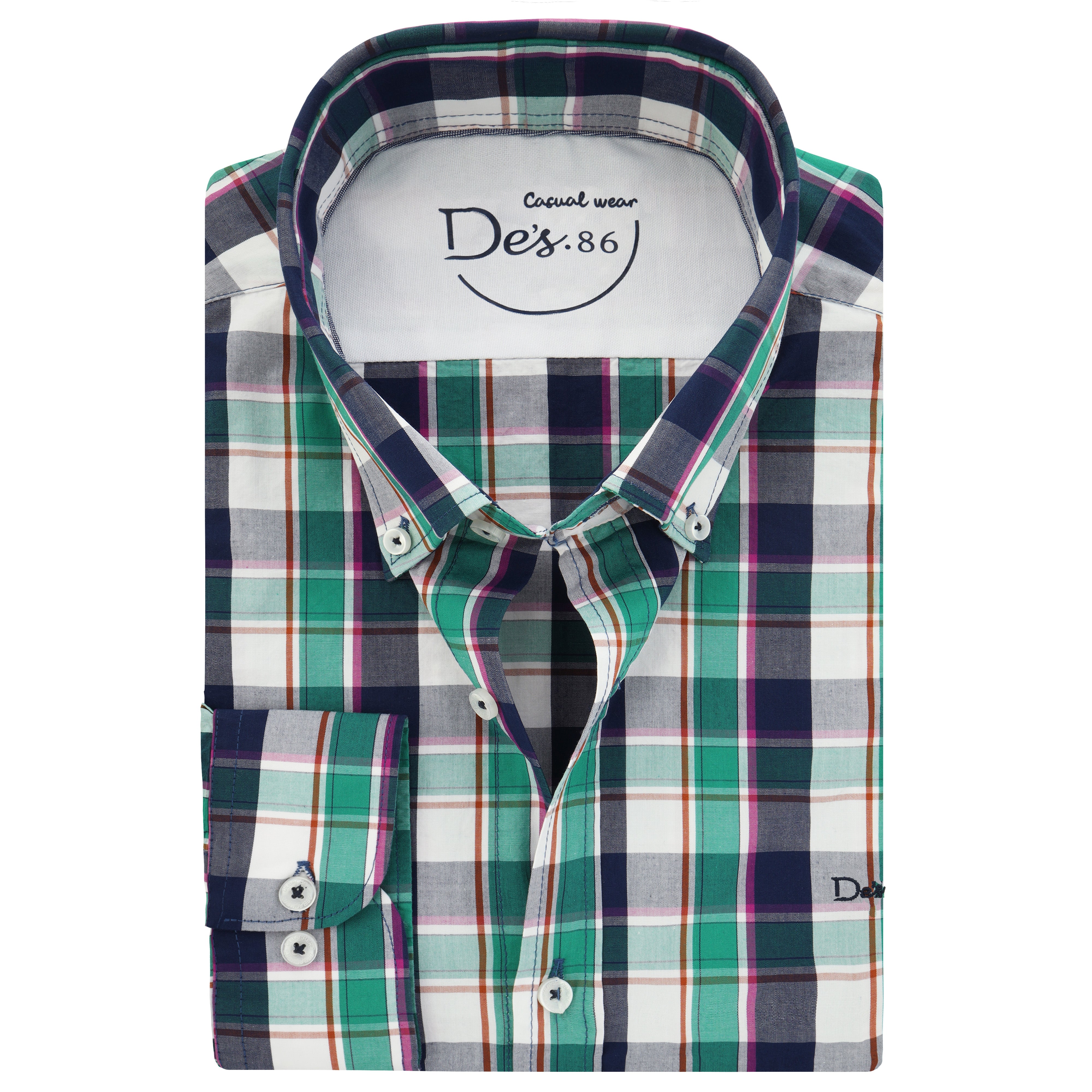 Checked White & Green Casual Shirt - 1