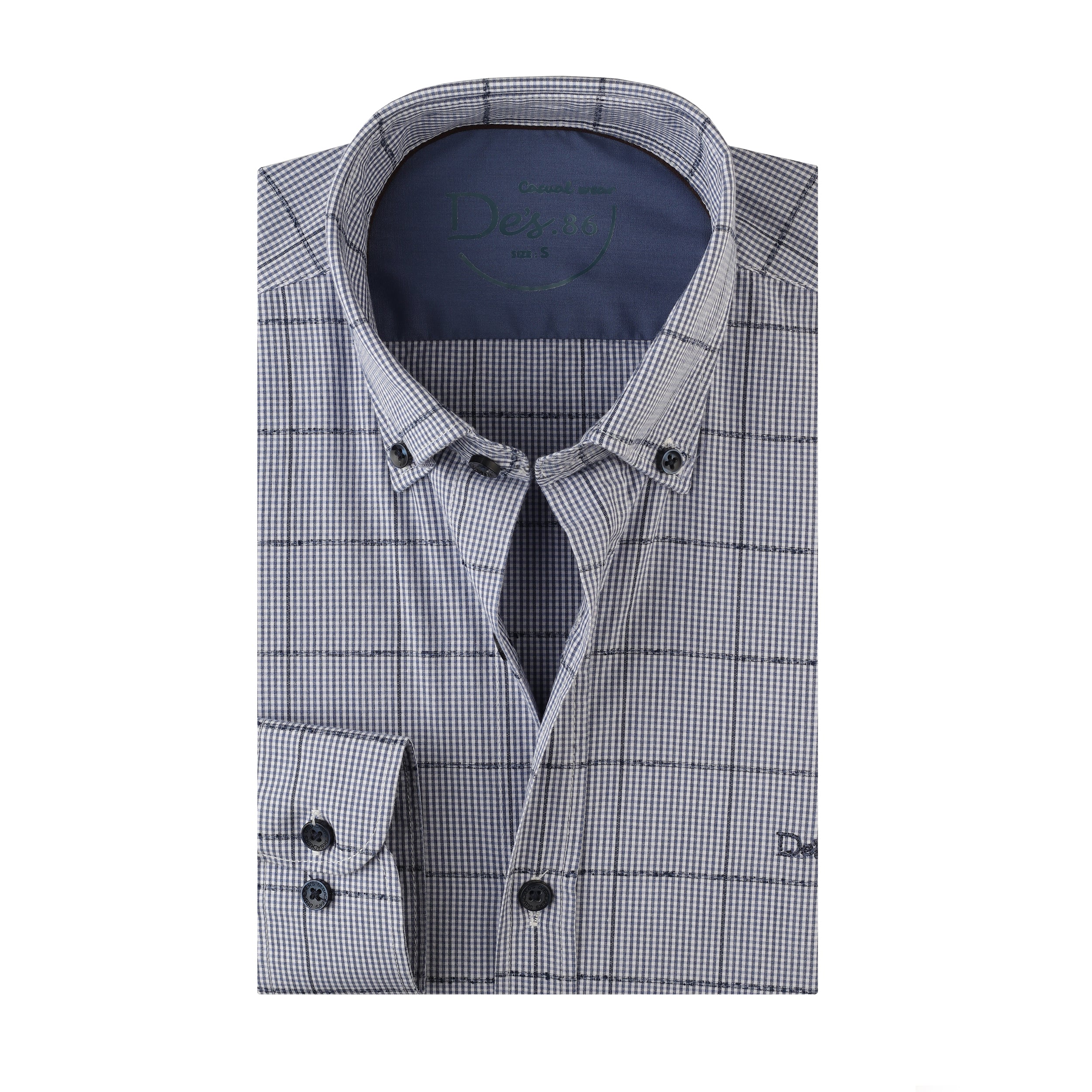 Checked Navy & Blue Cotton Casual Shirt - 1