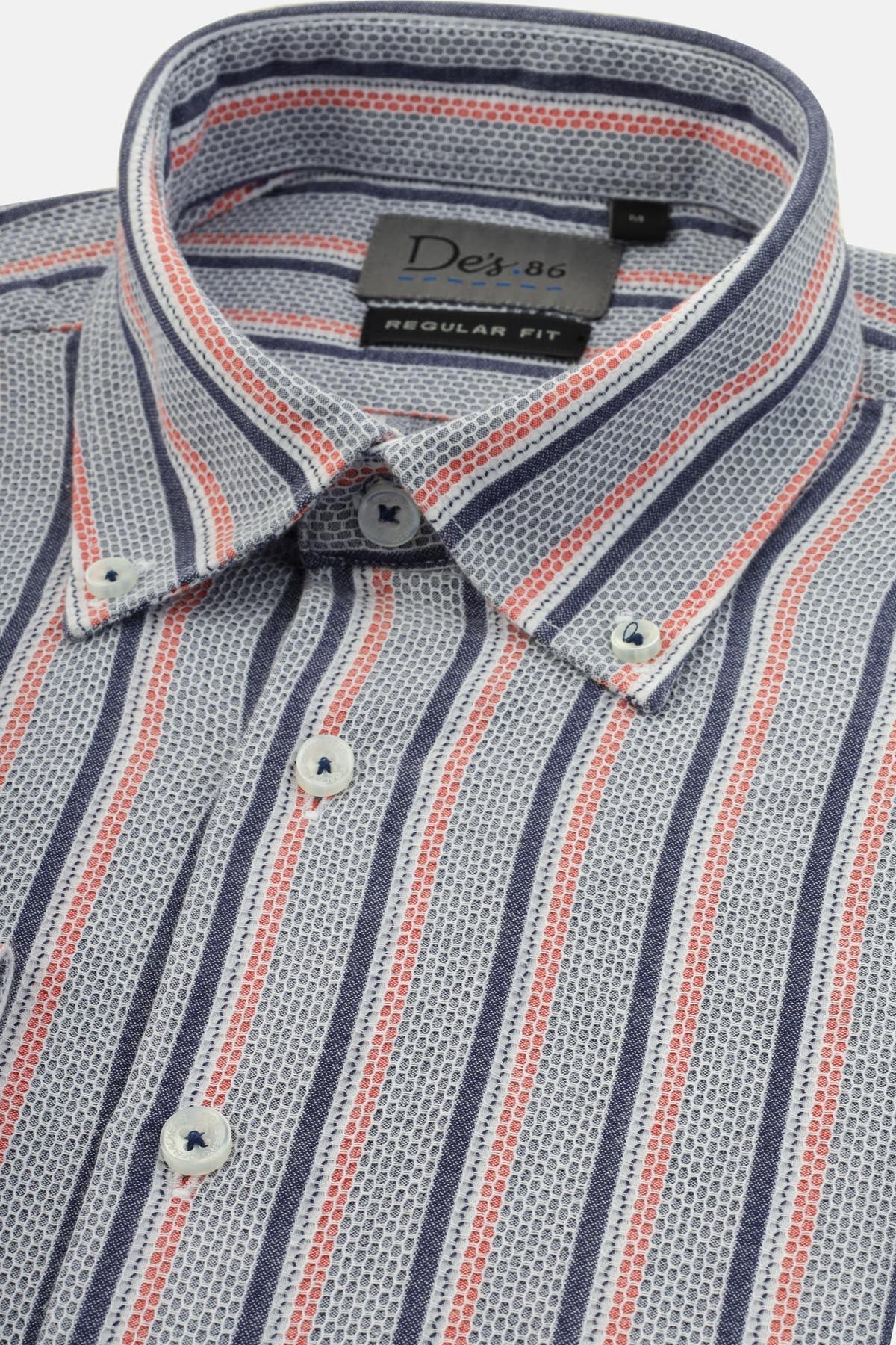 Jacquard Hexagonal Pattern Navy & Red Casual Shirt - 2
