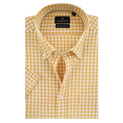 Checked Yellow Short Sleeves Cotton Shirt