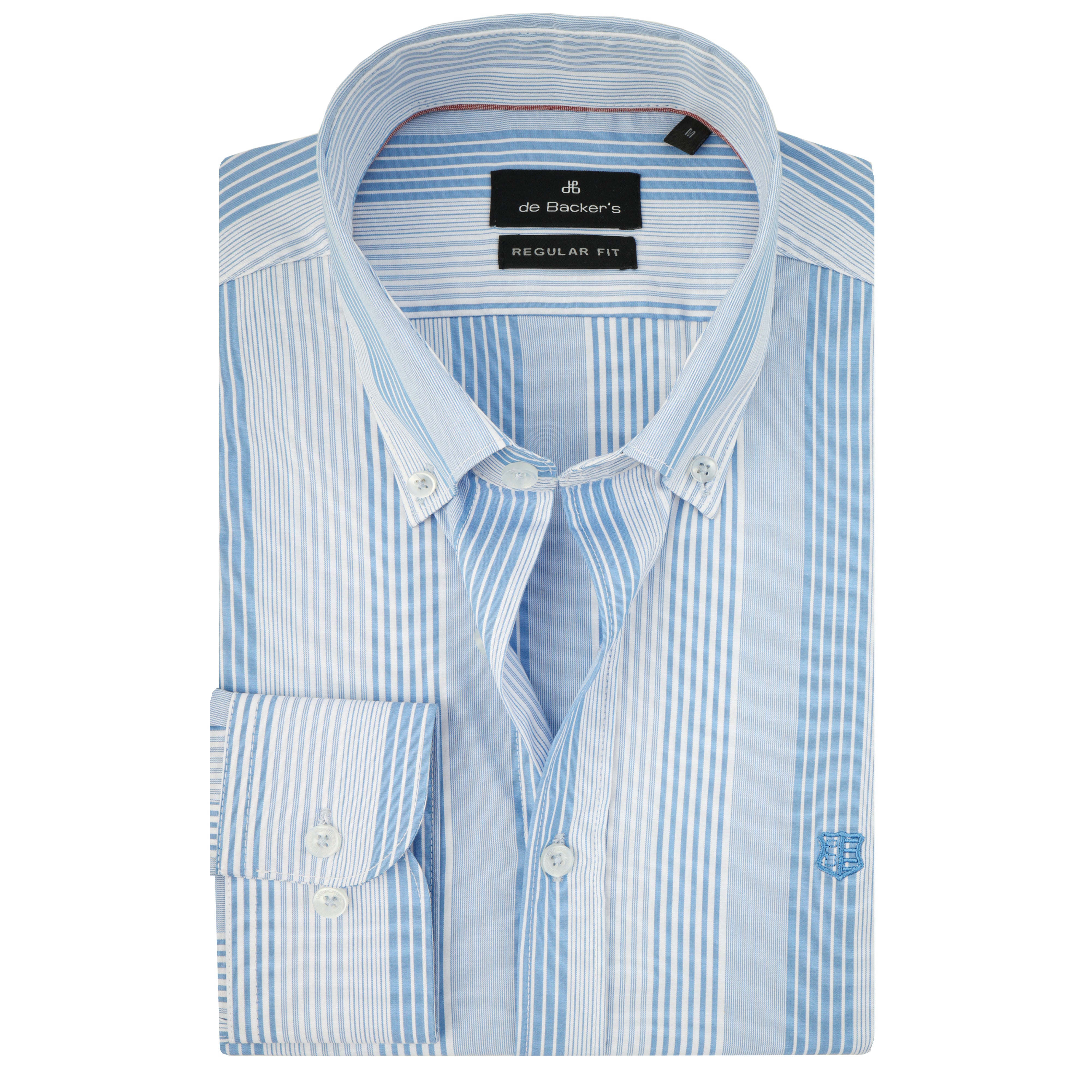Striped Light Blue & White Cotton Casual Shirt - 1