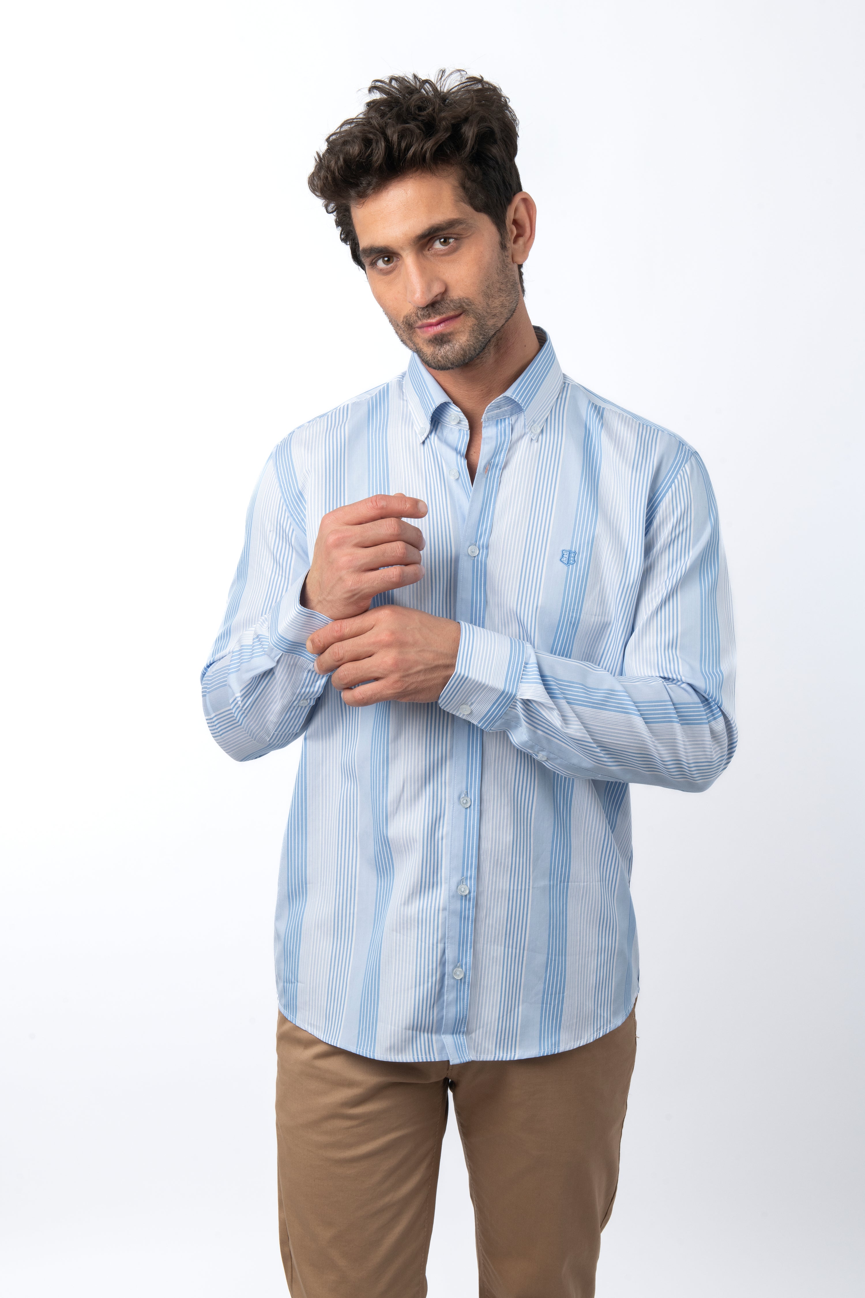 Striped Light Blue & White Cotton Casual Shirt - 2