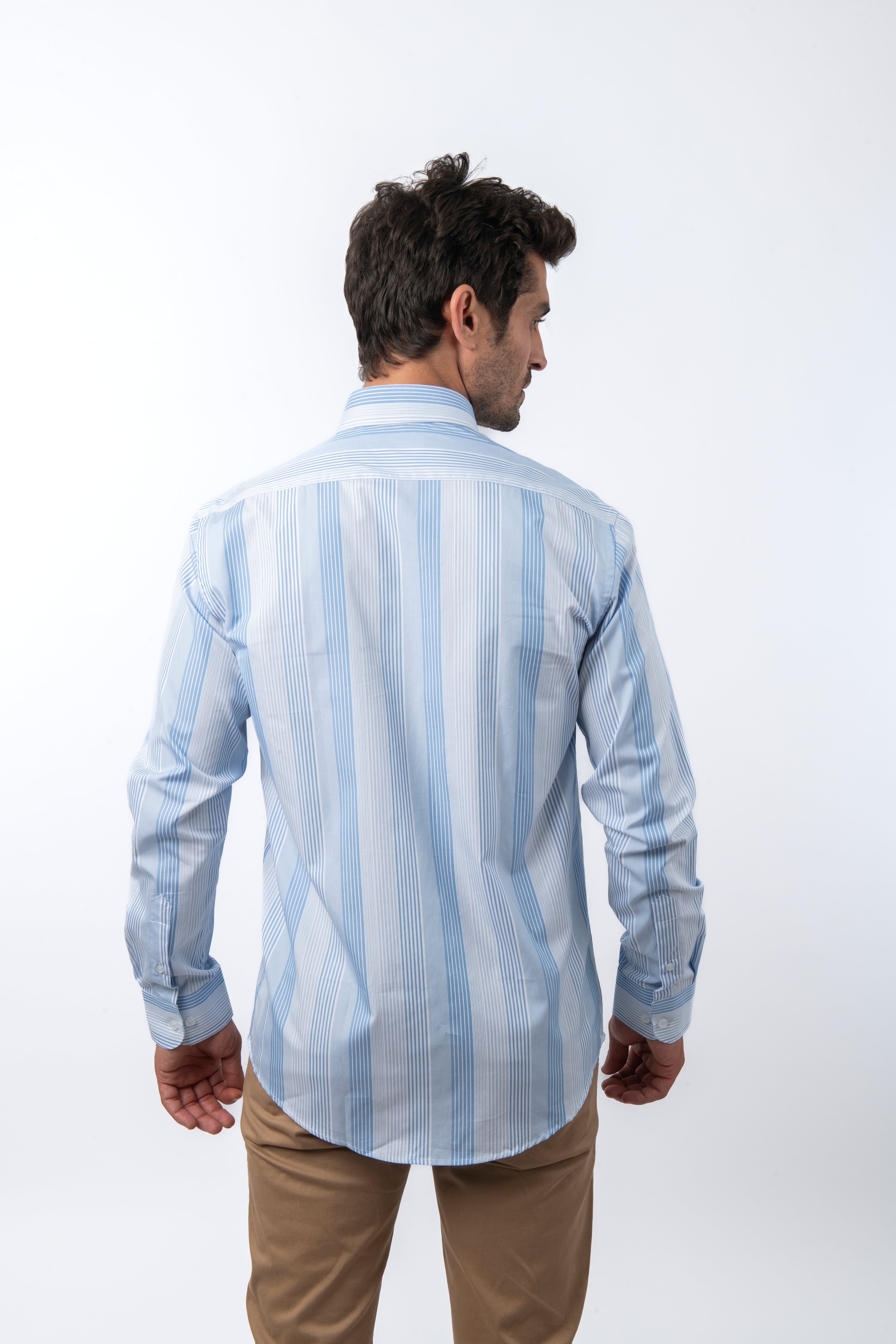 Striped Light Blue & White Cotton Casual Shirt