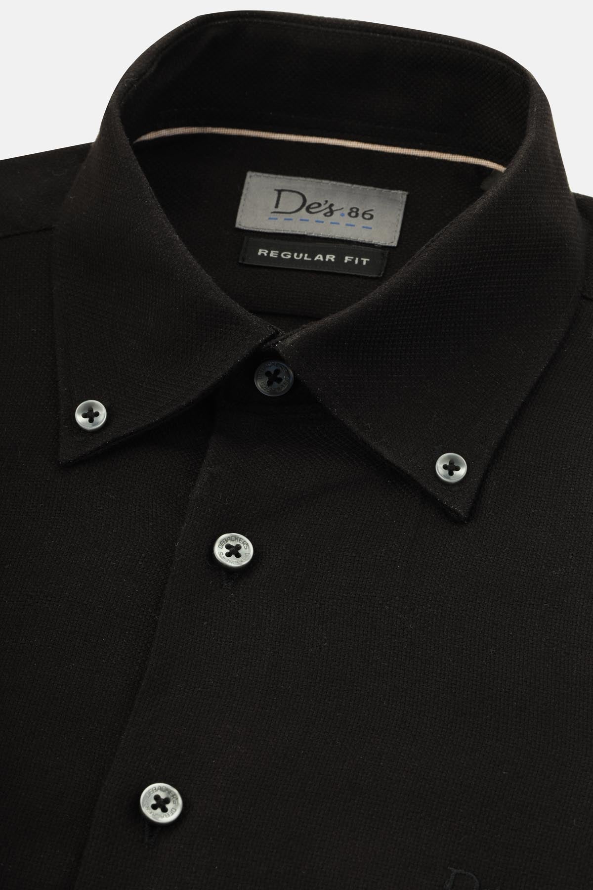Pique Black Casual Shirt - 2