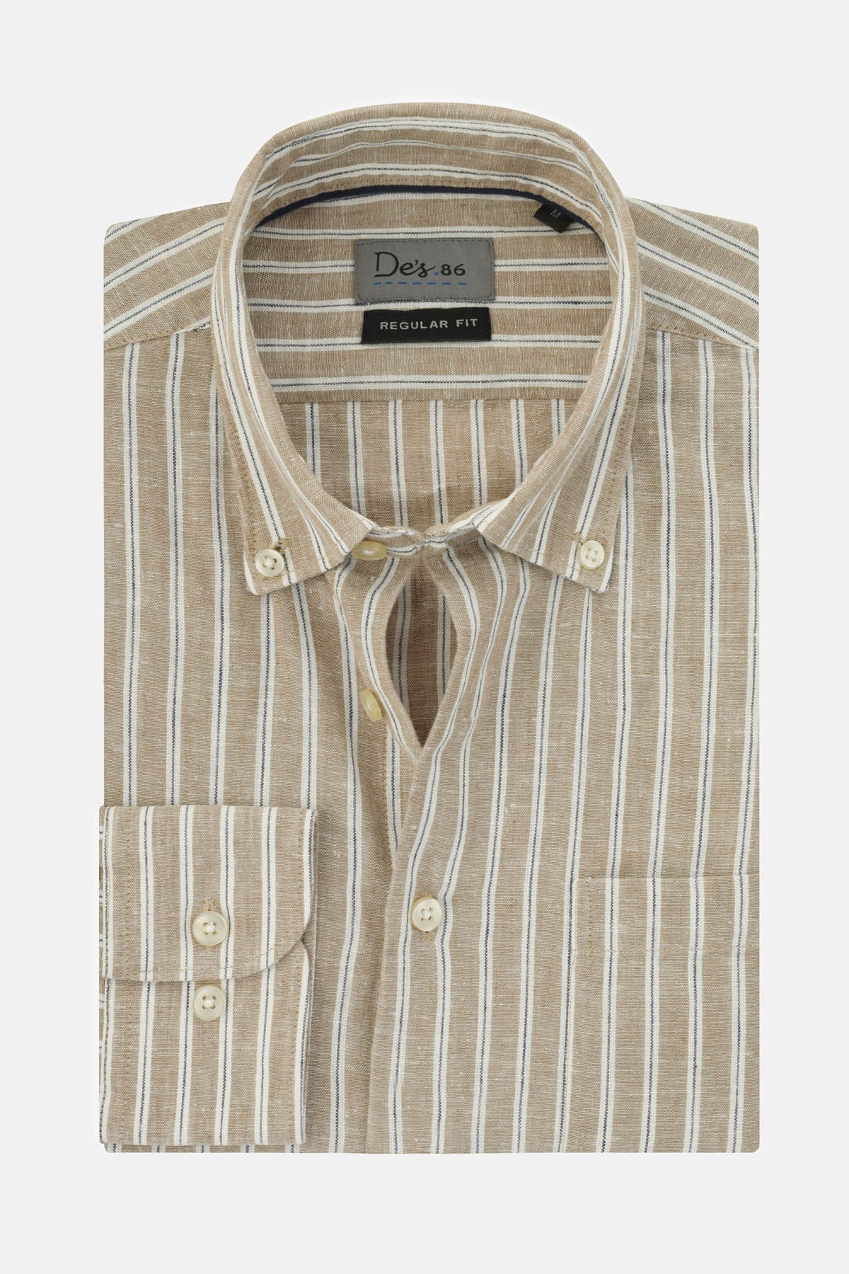 Striped Beige & White Casual Shirt - 1