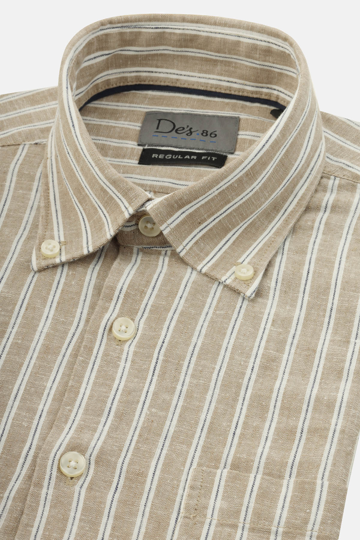 Striped Beige & White Casual Shirt - 2