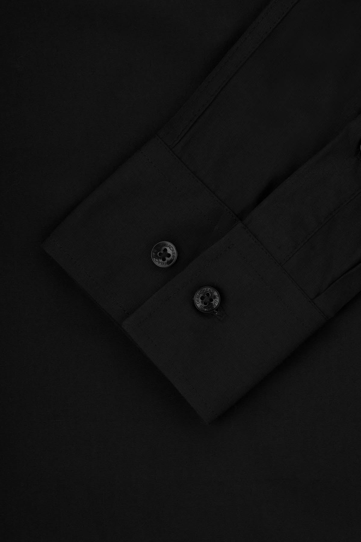Solid Black Slim Dacron Classic Shirt - 3