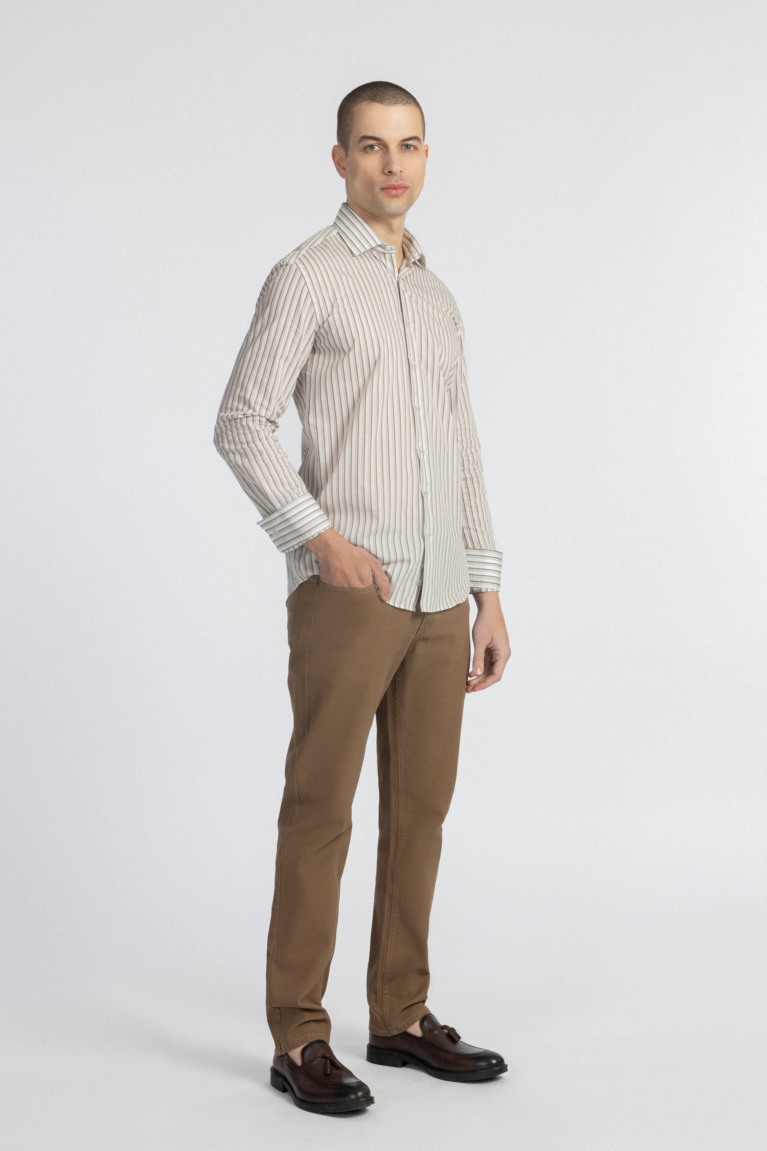 Striped Gray & Off-White Bamboo Classic Shirt - 4