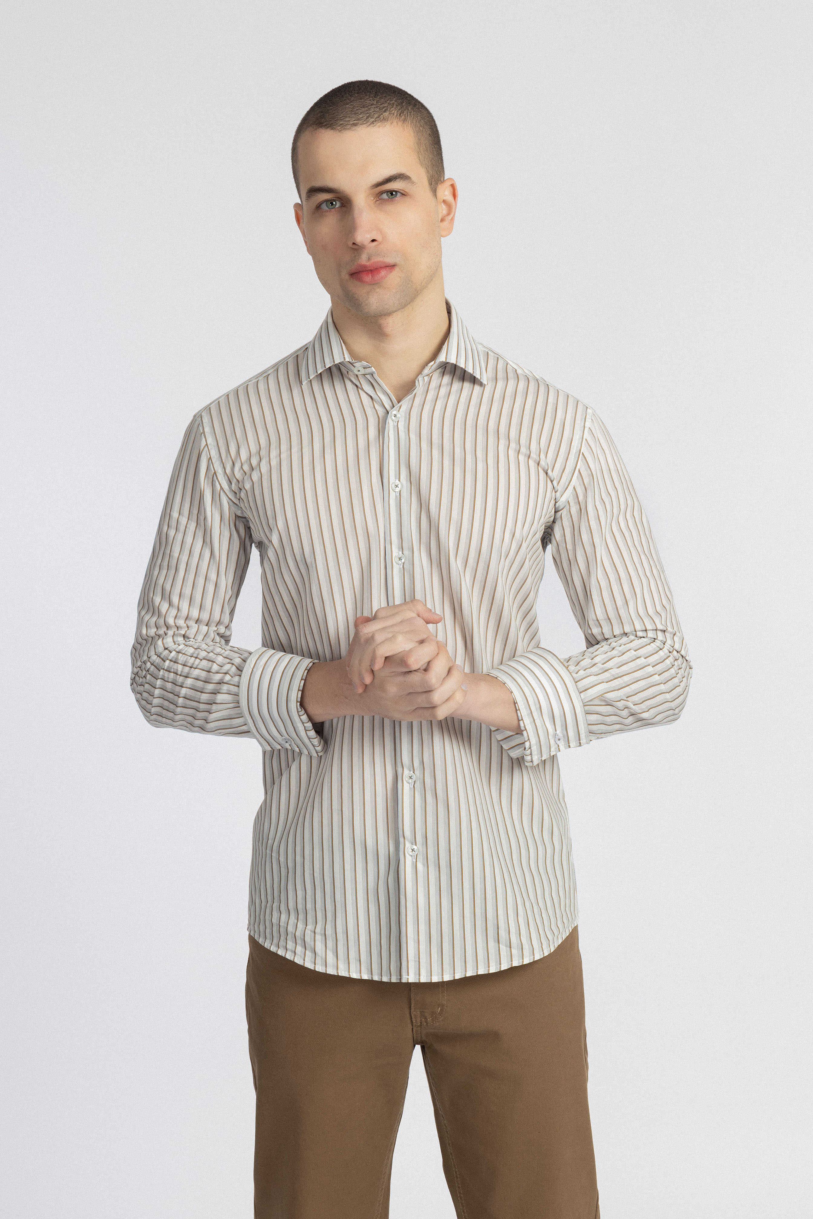 Striped Gray & Off-White Bamboo Classic Shirt - 2