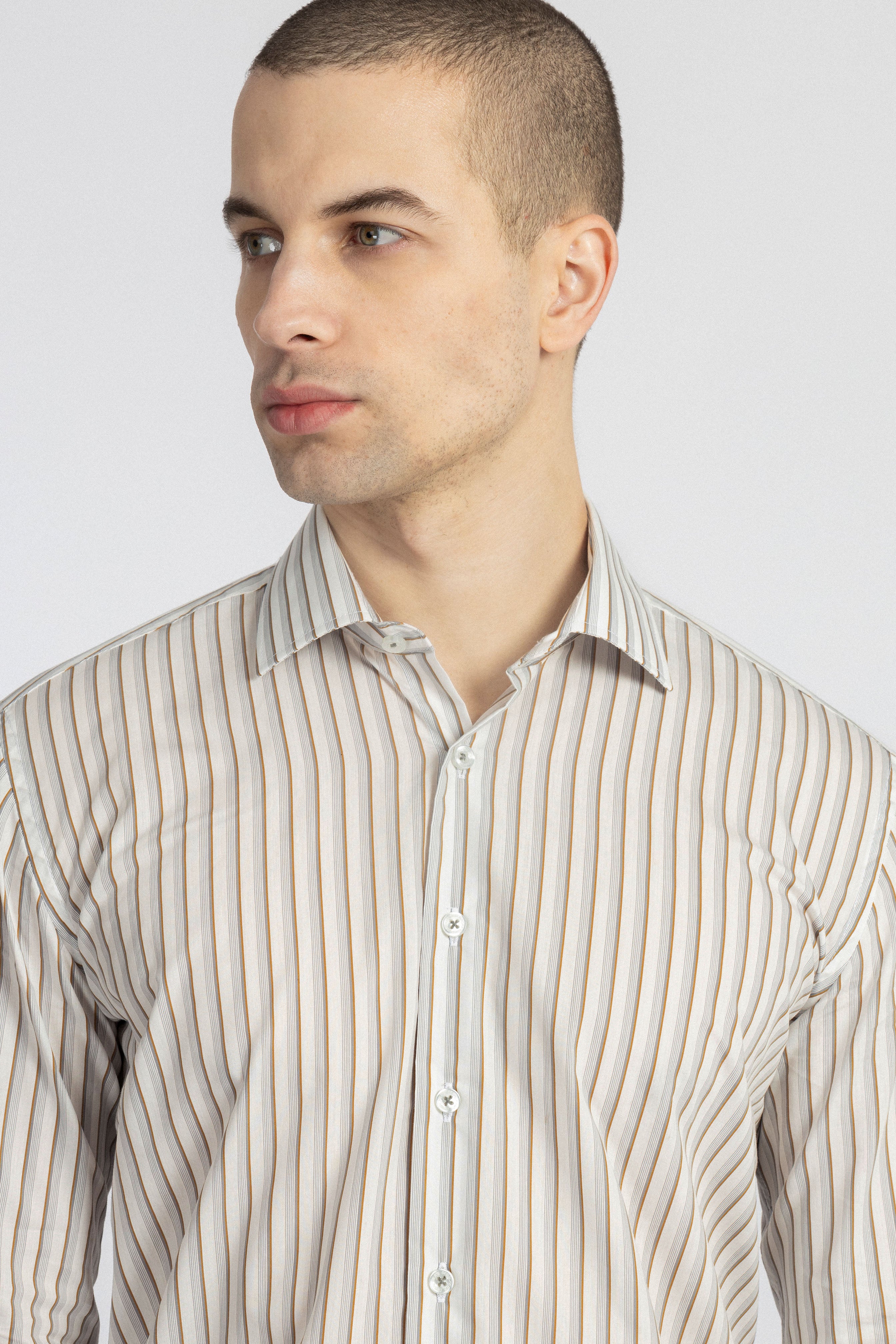 Striped Gray & Off-White Bamboo Classic Shirt - 3