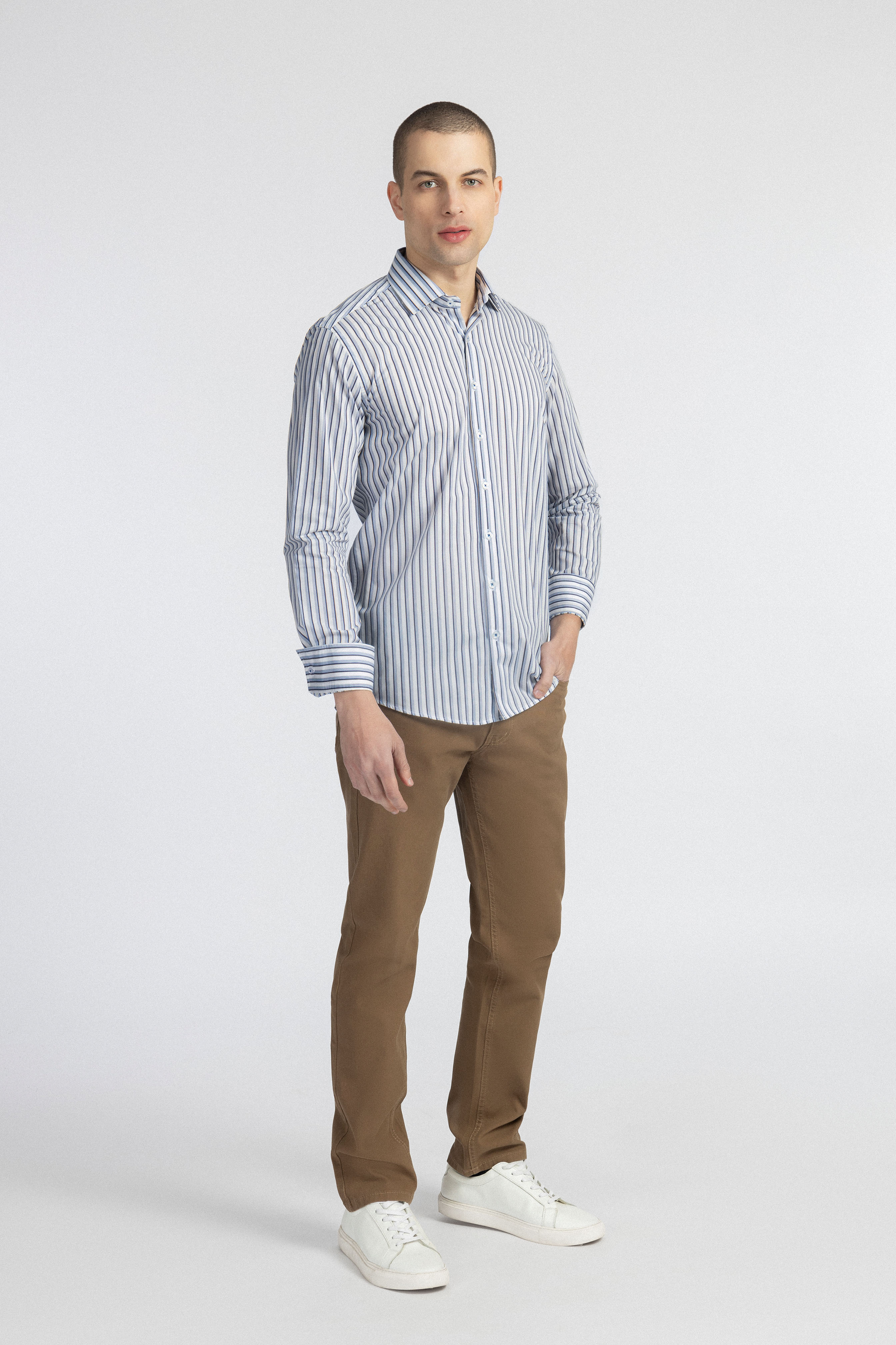 White & Light Blue Classic Shirt - 4