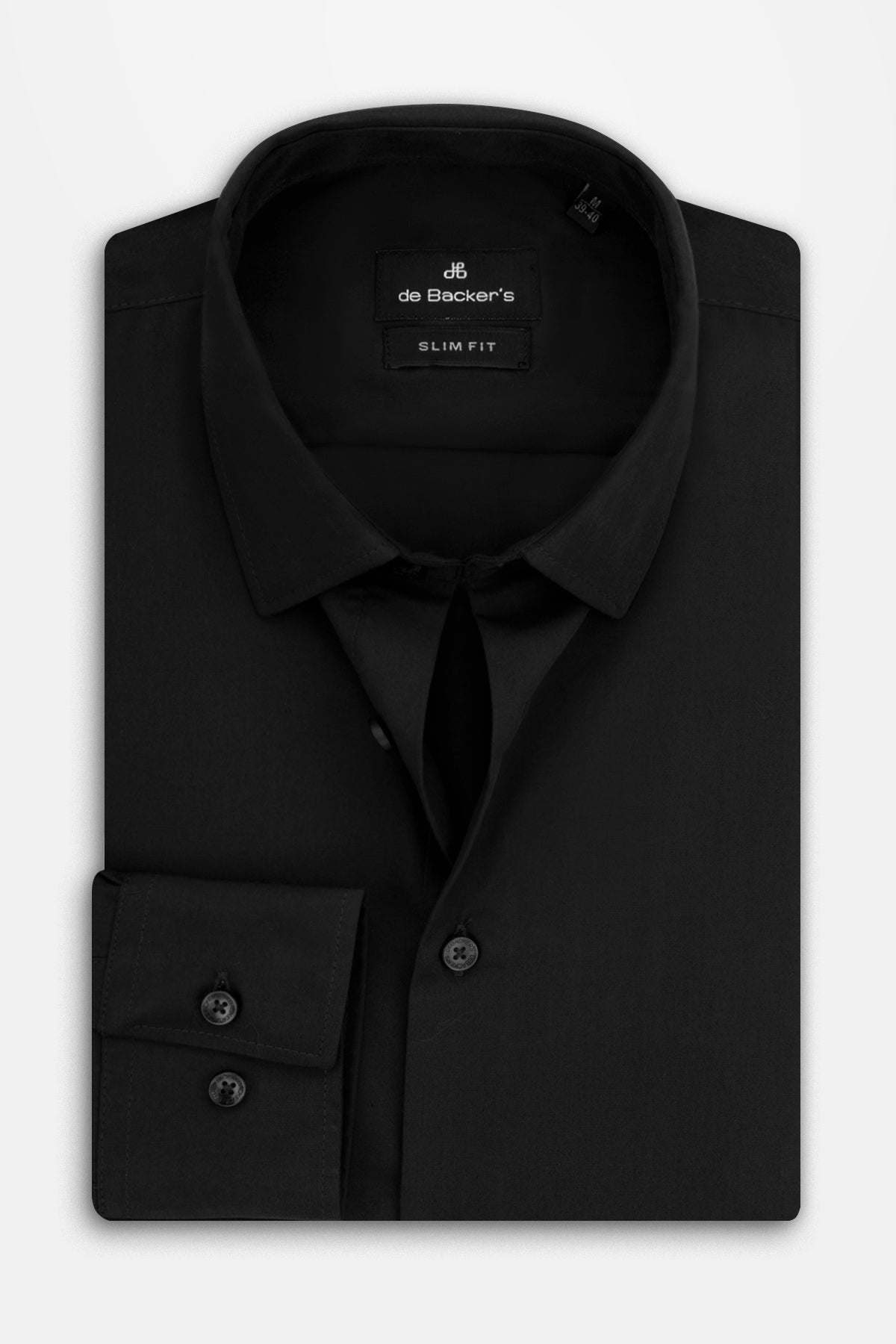 Solid Black Slim Dacron Classic Shirt - 1