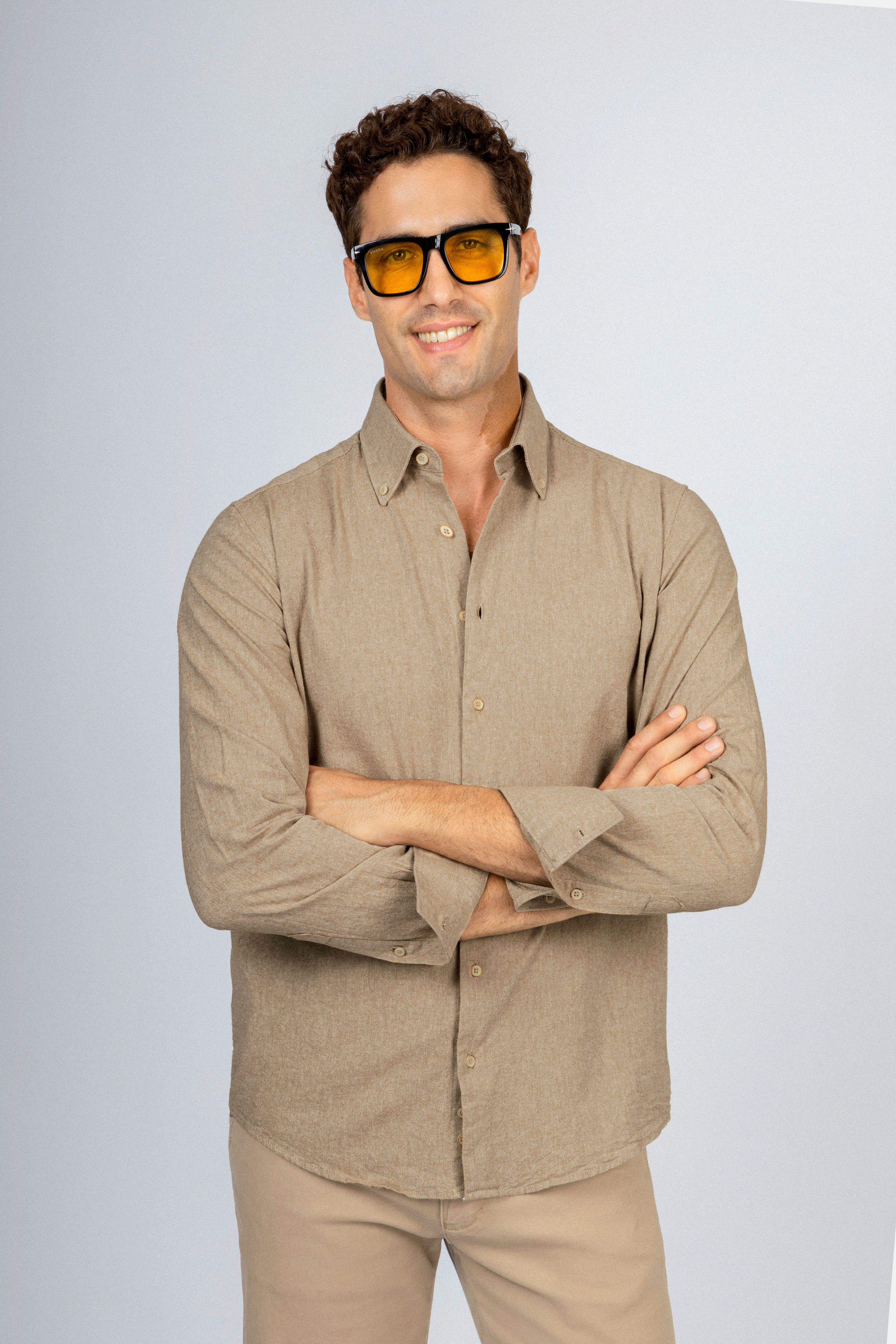 Khaki Casual Linen Blend Shirt