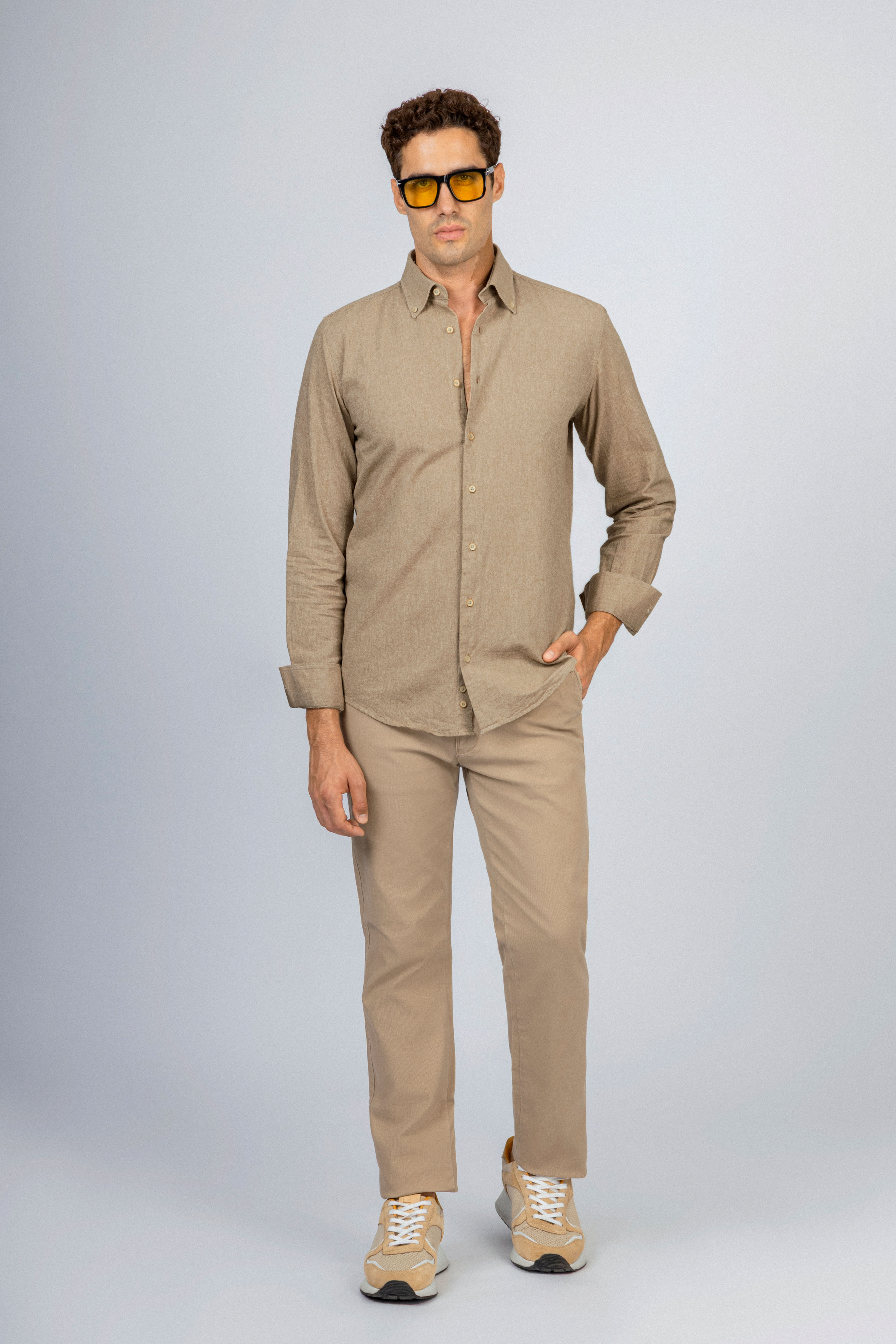 Khaki Casual Linen Blend Shirt