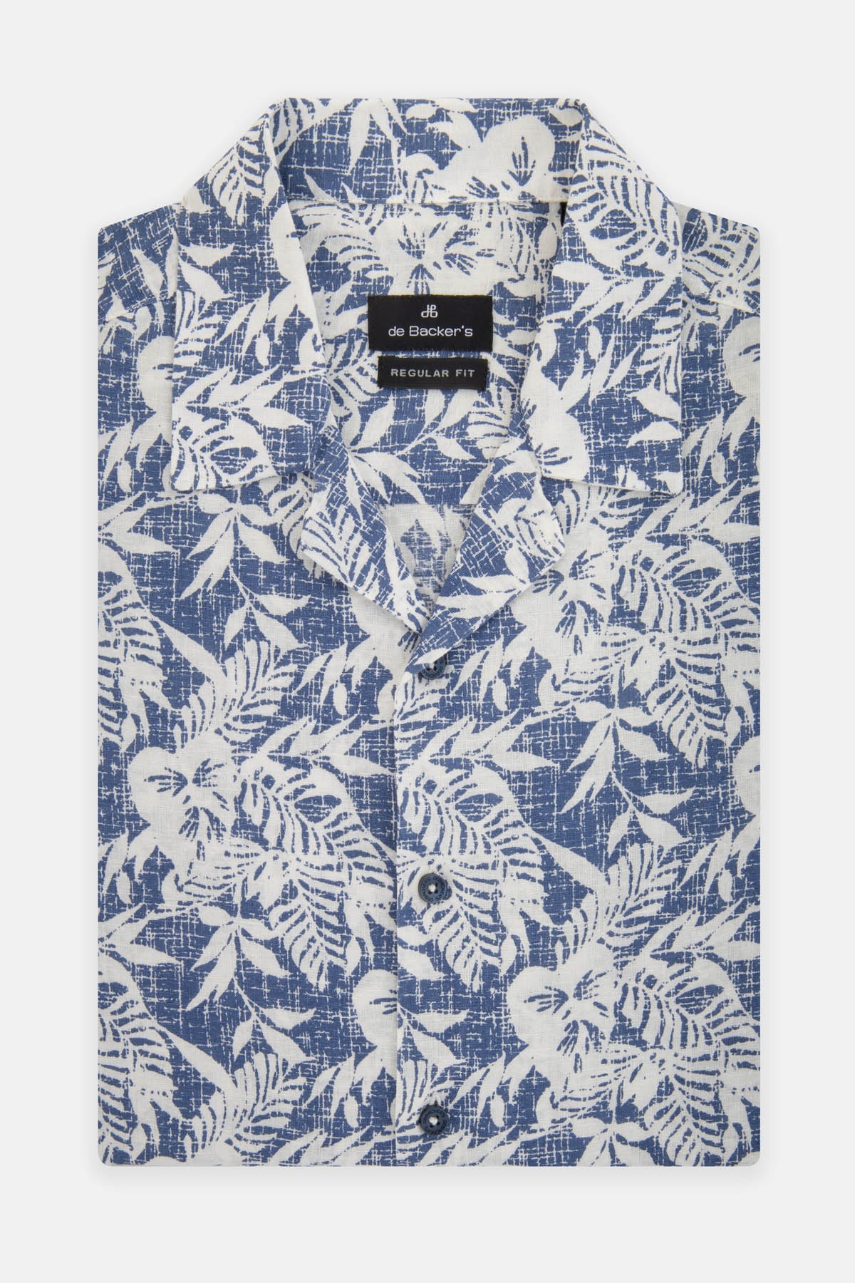 Linen Printed indigo Blue Short-Sleeves Shirt - 1
