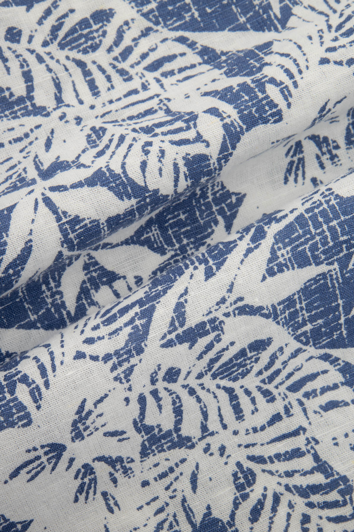 Linen Printed indigo Blue Short-Sleeves Shirt - 4