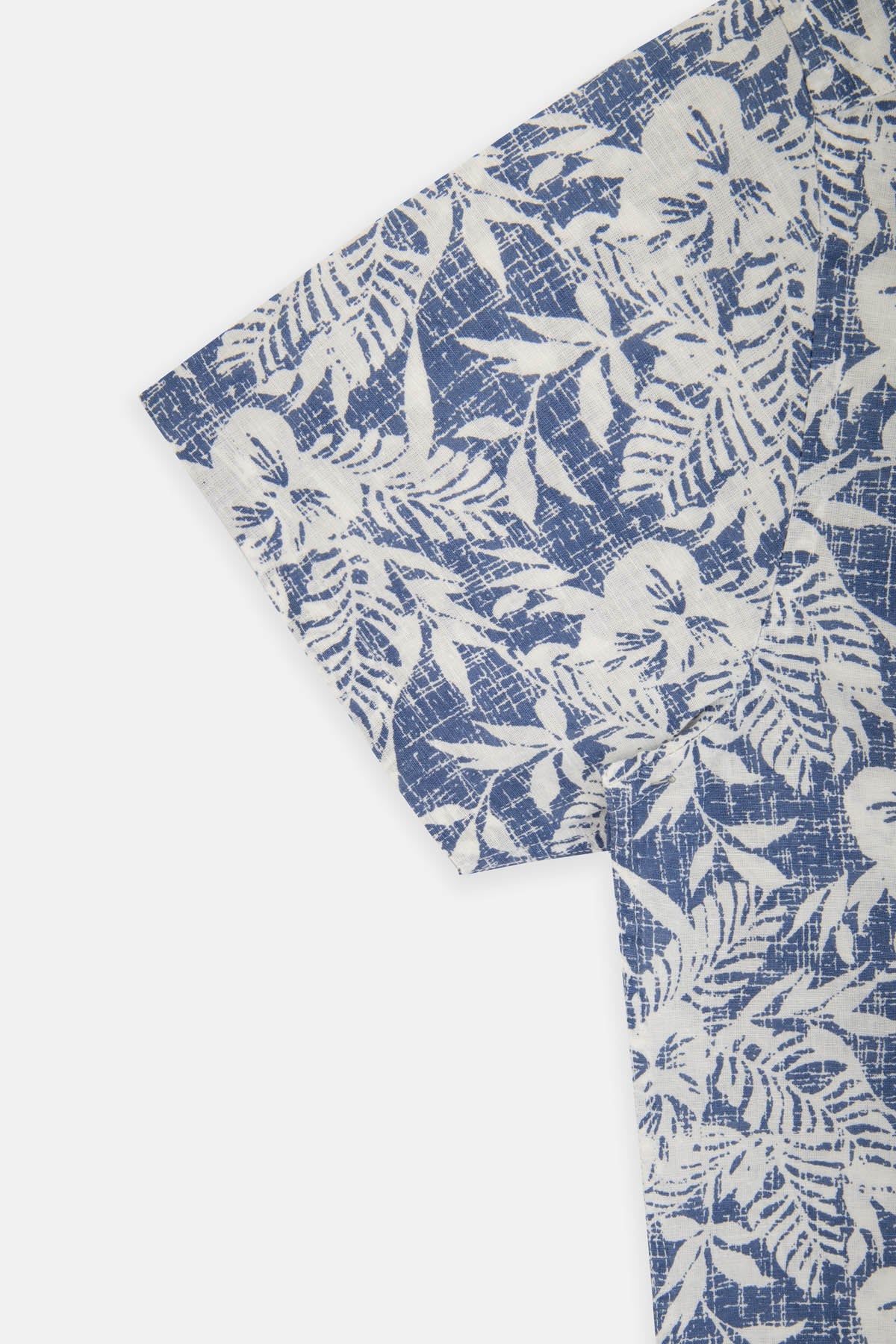 Linen Printed indigo Blue Short-Sleeves Shirt - 3
