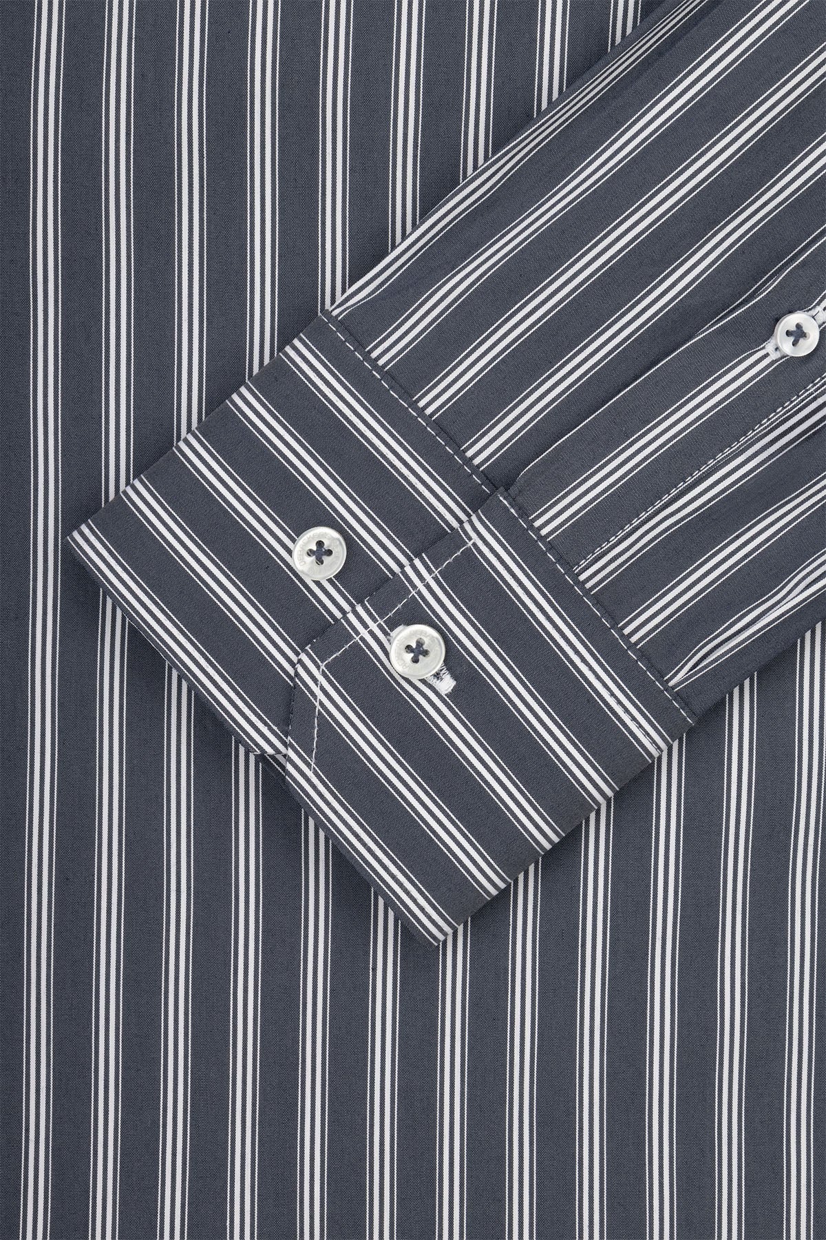Striped Dark Gray Smart Casual Shirt - 3