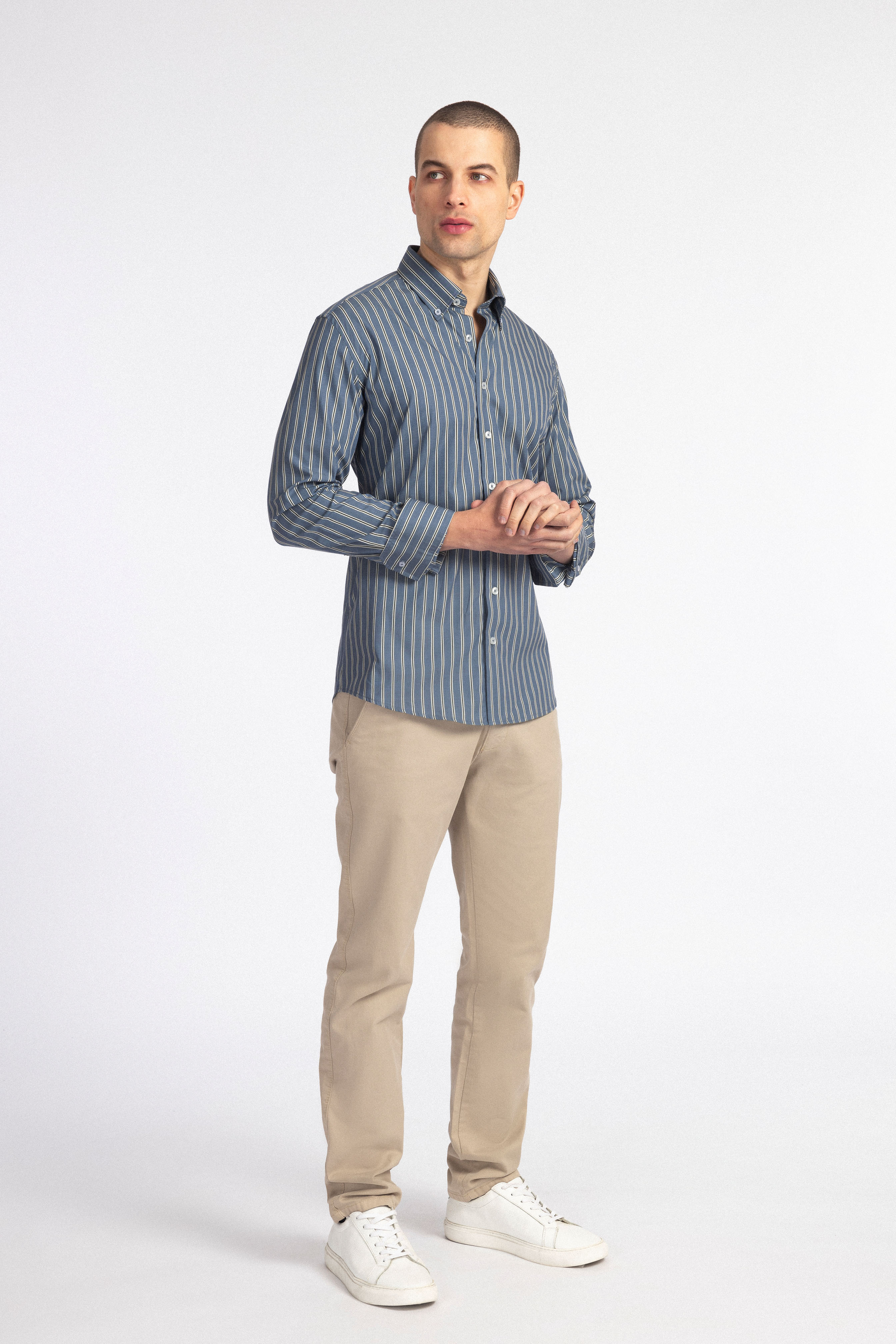 Striped Dark Gray Smart Casual Shirt - 4