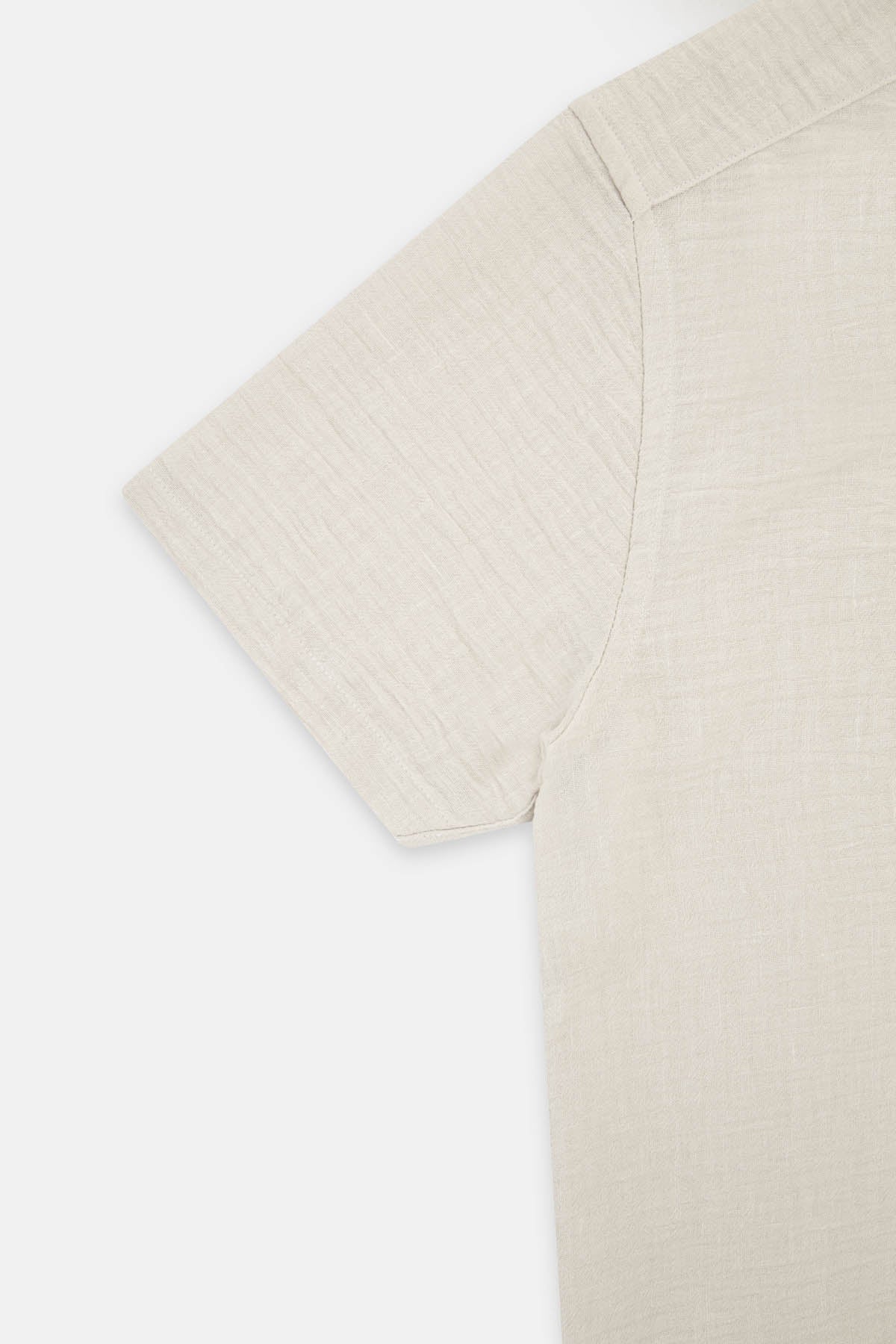 Linen Look Light-Beige Short-Sleeves Shirt - 3