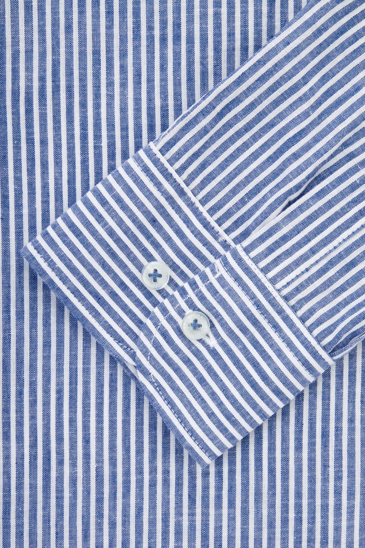 Striped Navy & White Linen Casual Shirt - 4