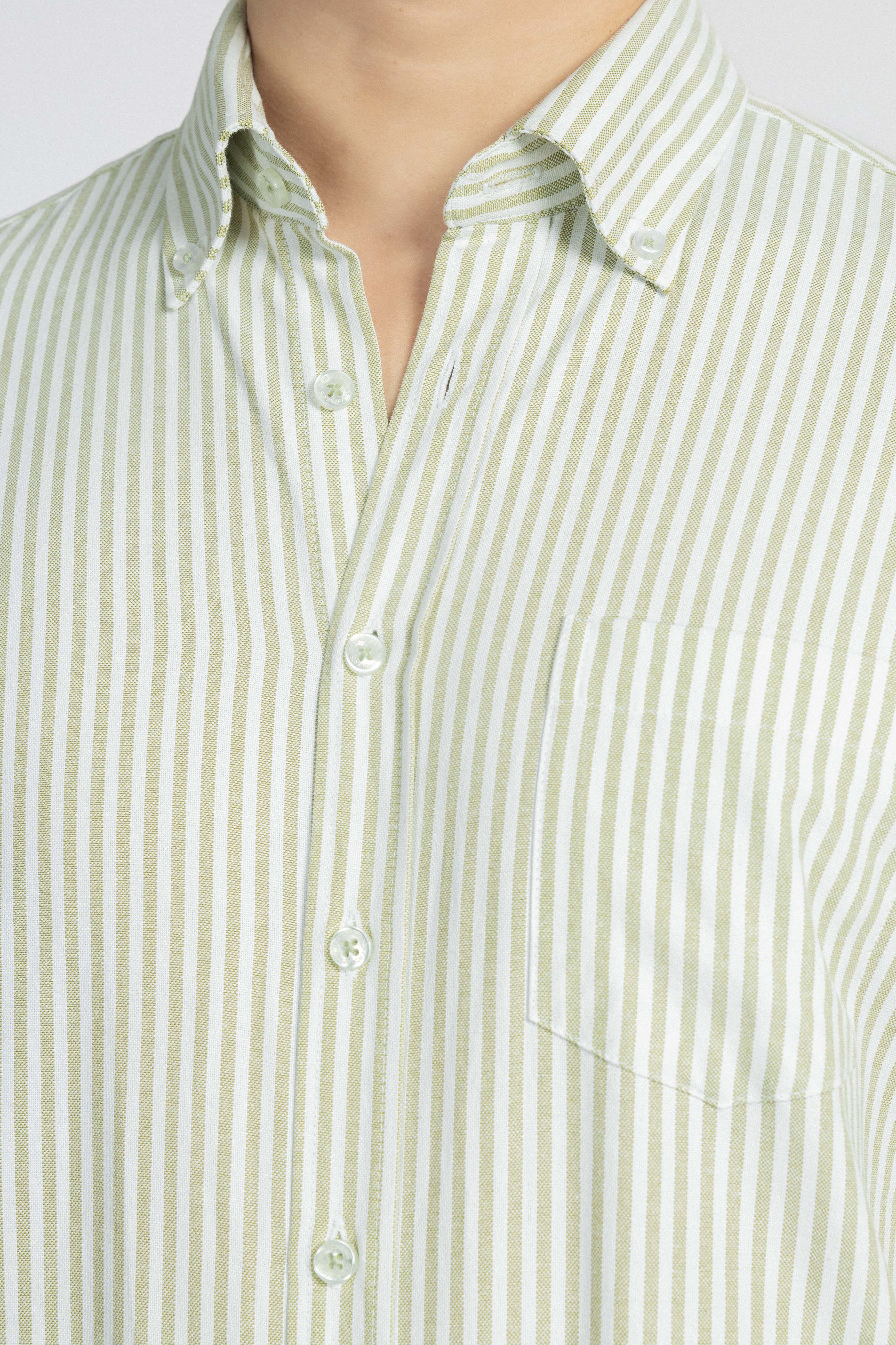 Striped Oxford Pistachio Casual Shirt with Pocket - 4