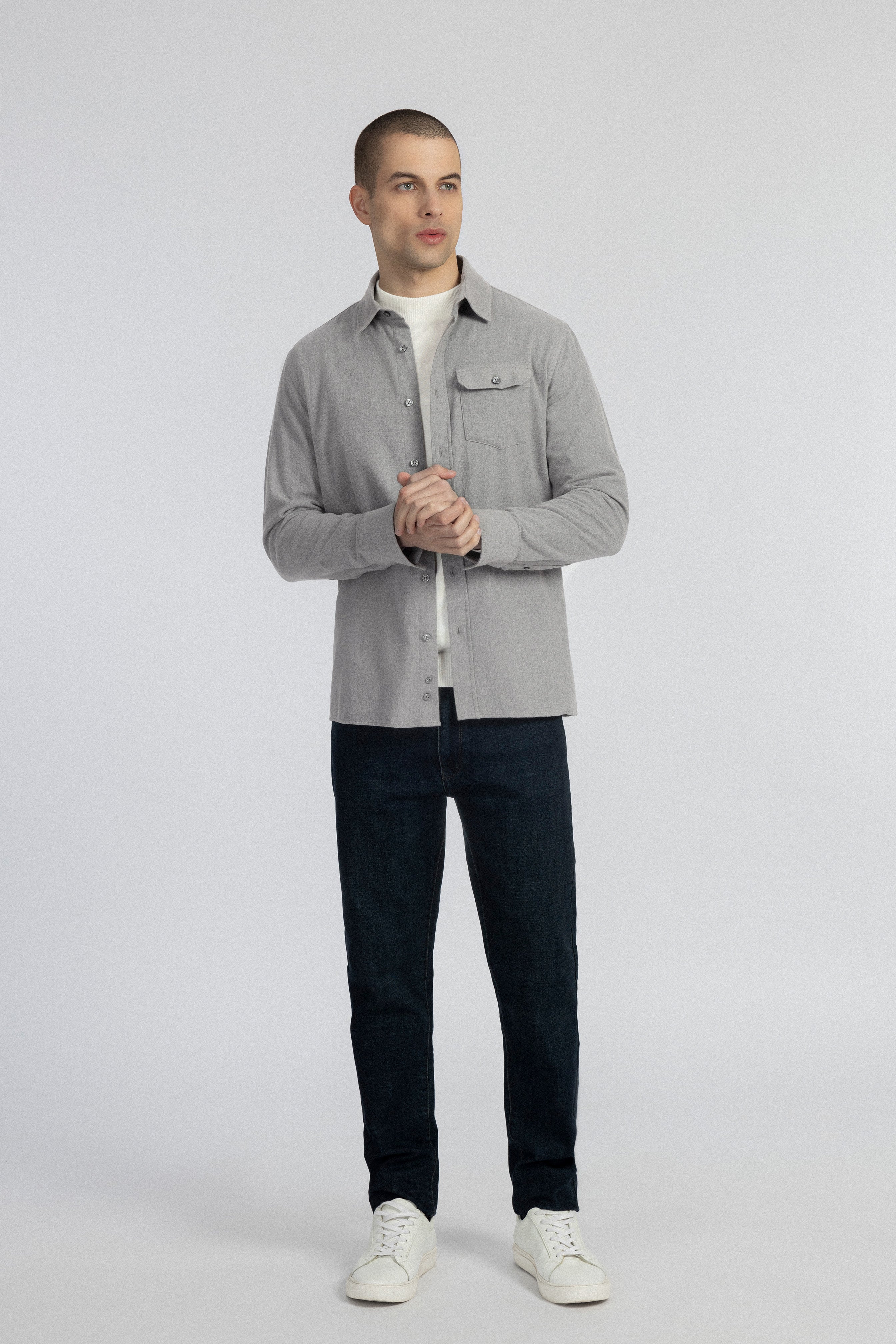 Light Gray Wool Casual Shirt - 4
