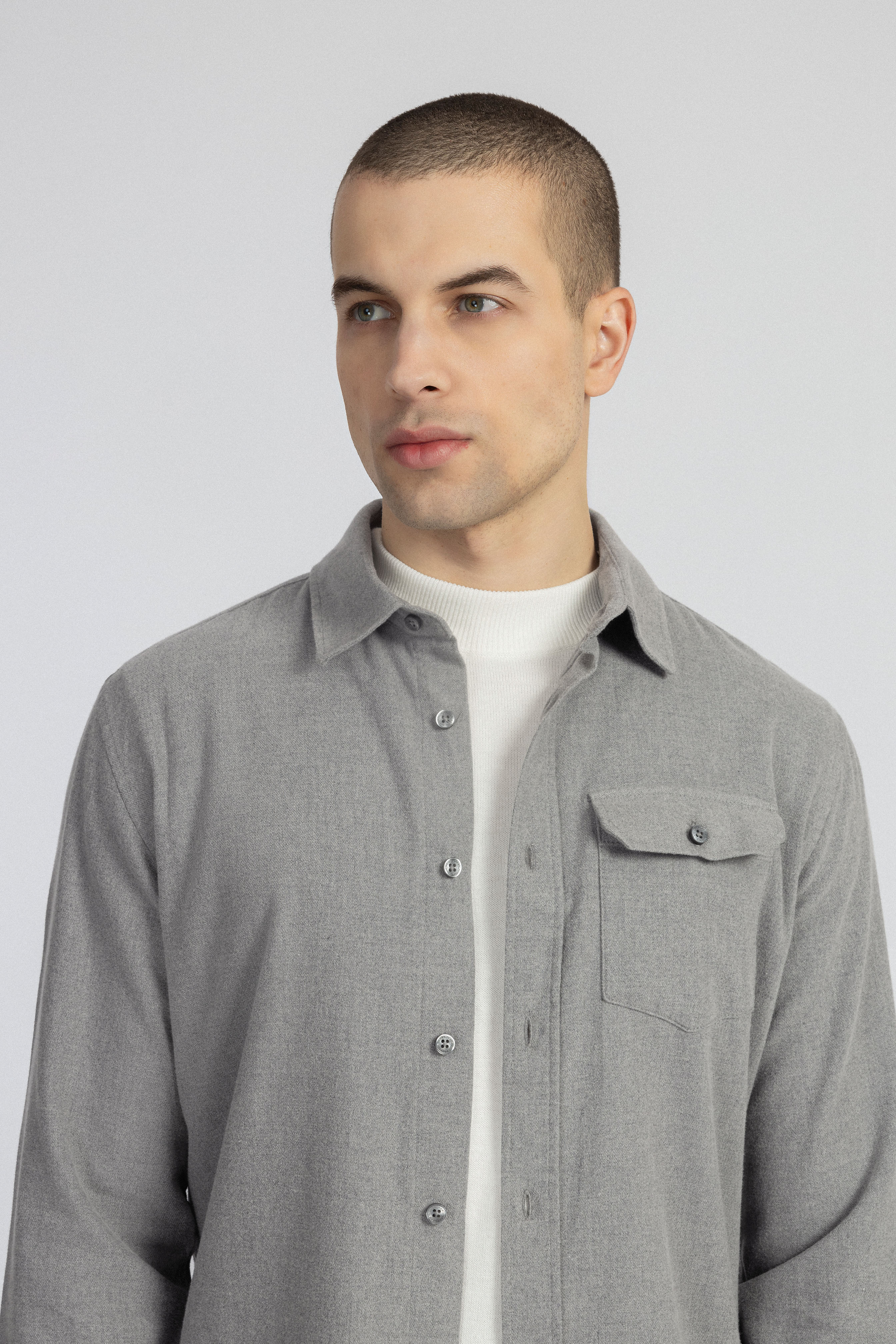 Light Gray Wool Casual Shirt - 3