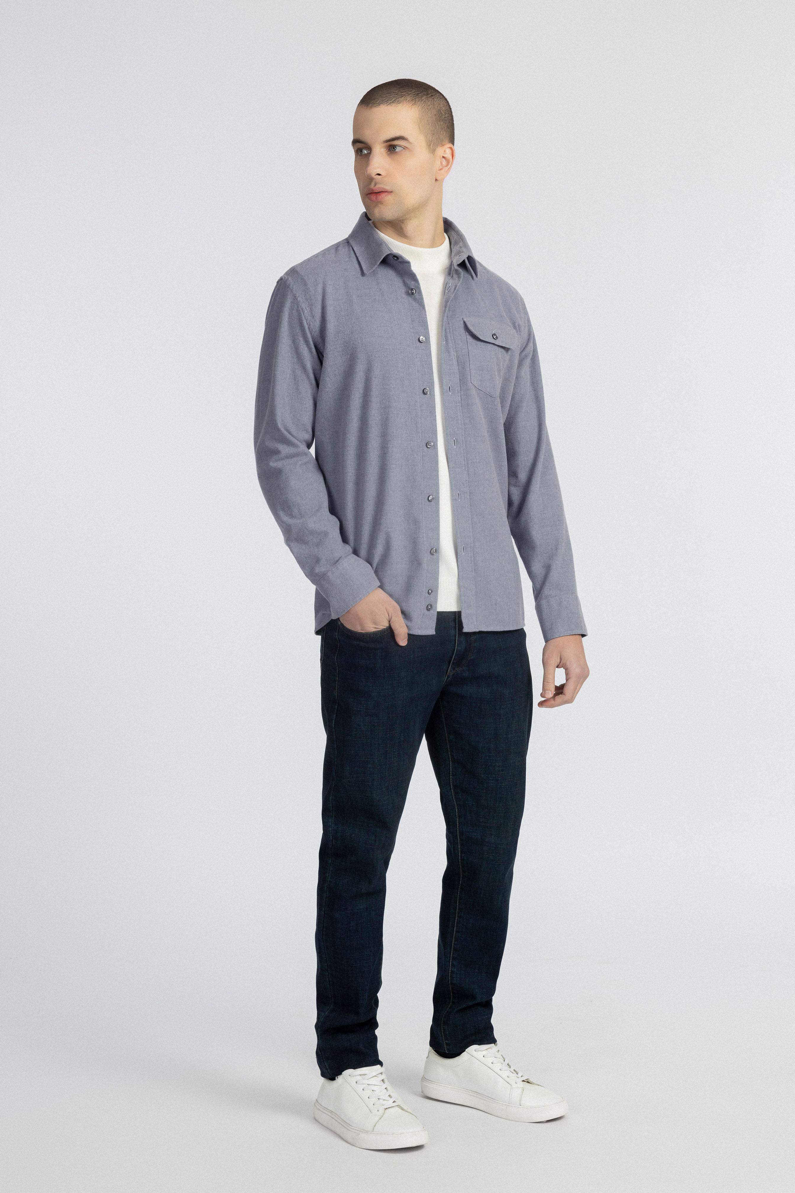 Gray Wool Casual Shirt - 4