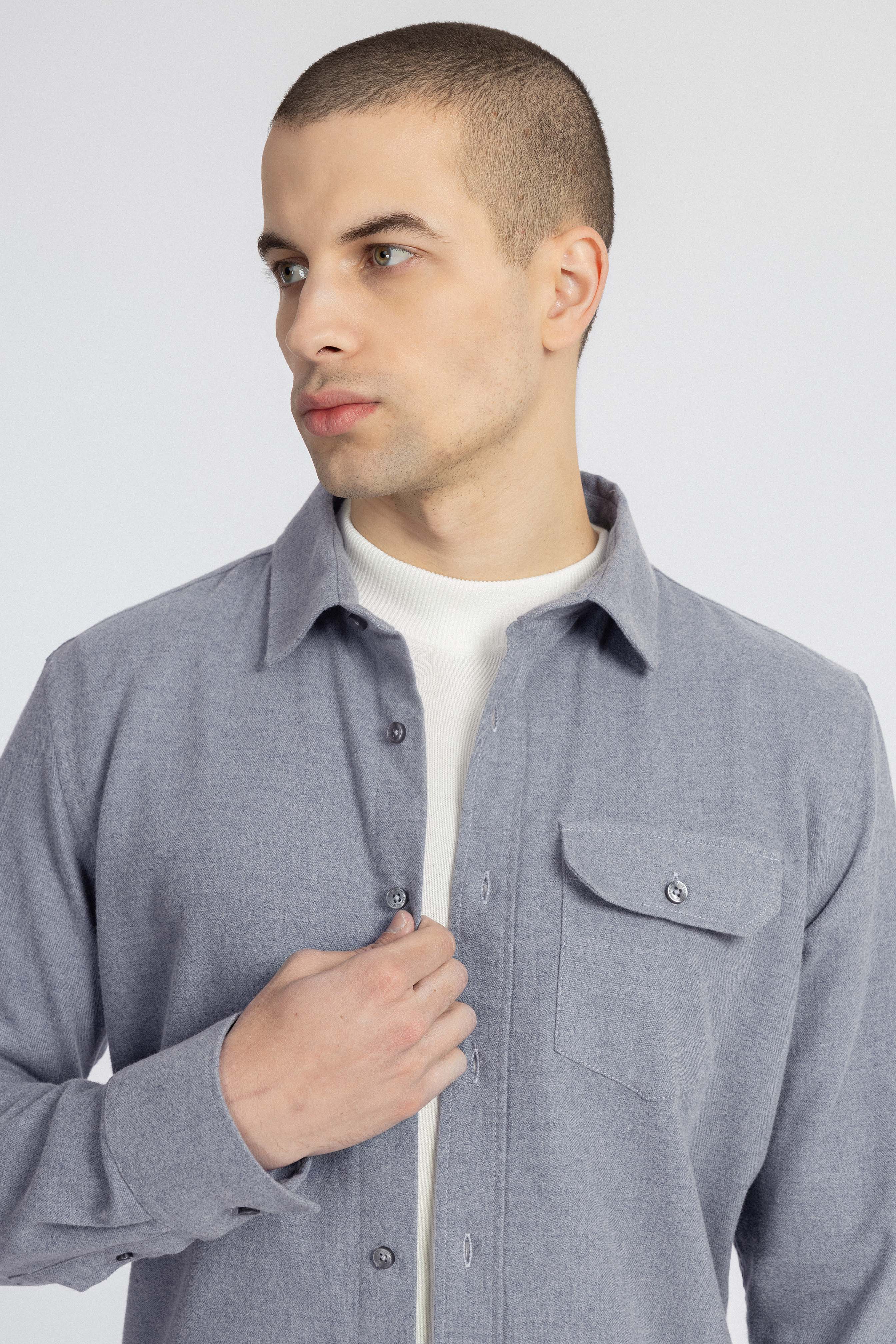 Gray Wool Casual Shirt - 3