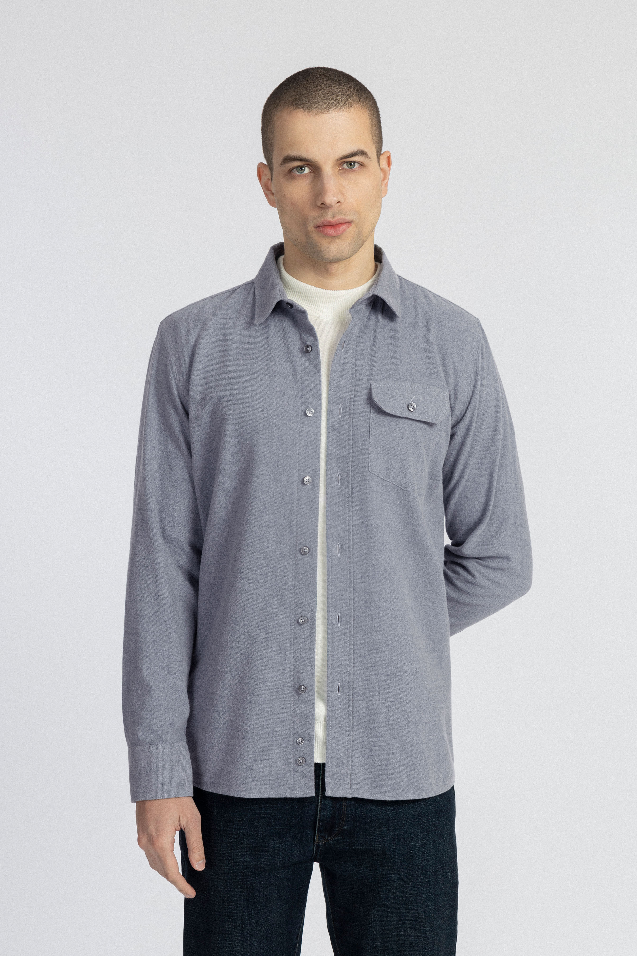 Gray Wool Casual Shirt - 2