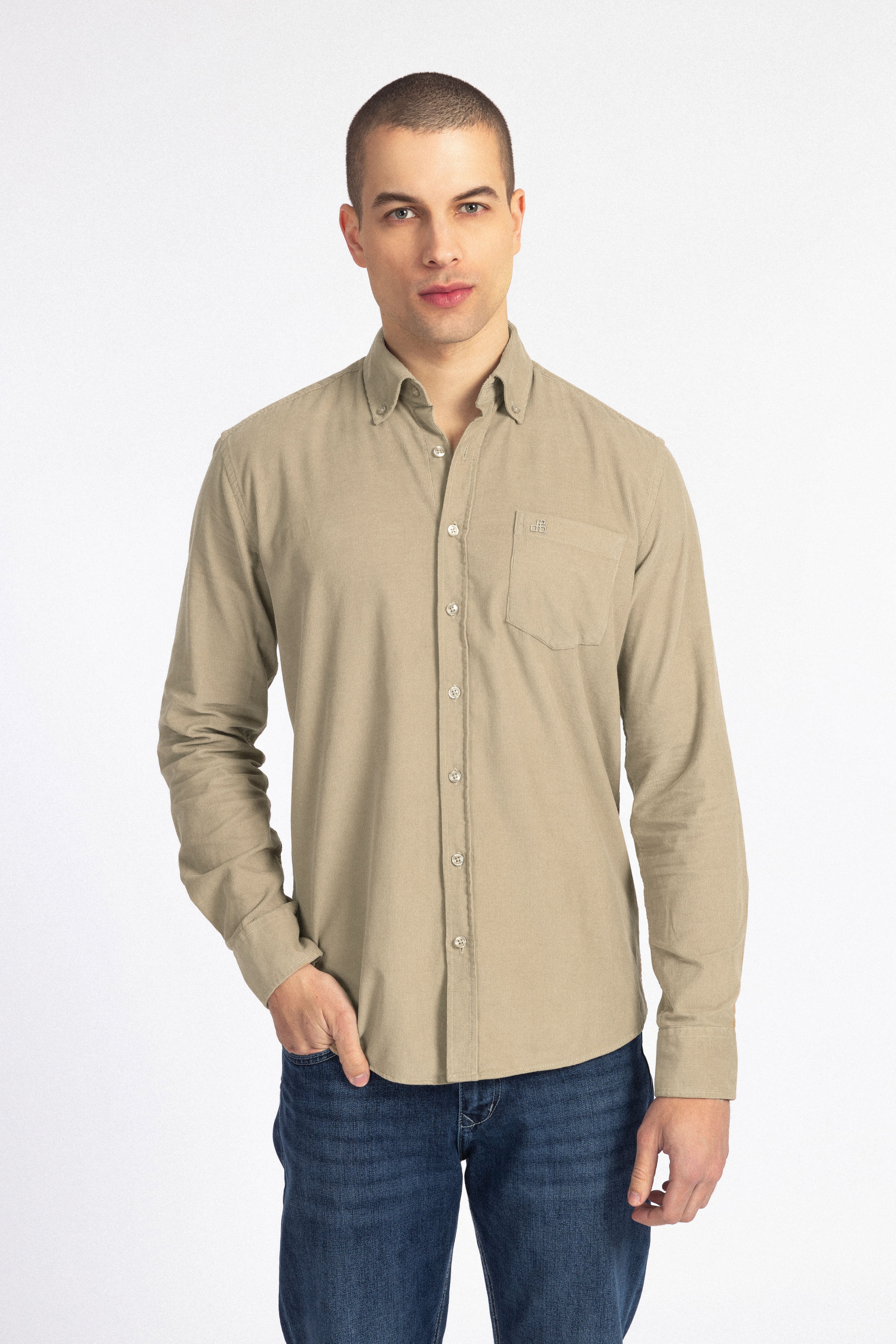 Khaki Button-Up Velvet Over-Shirt - 2