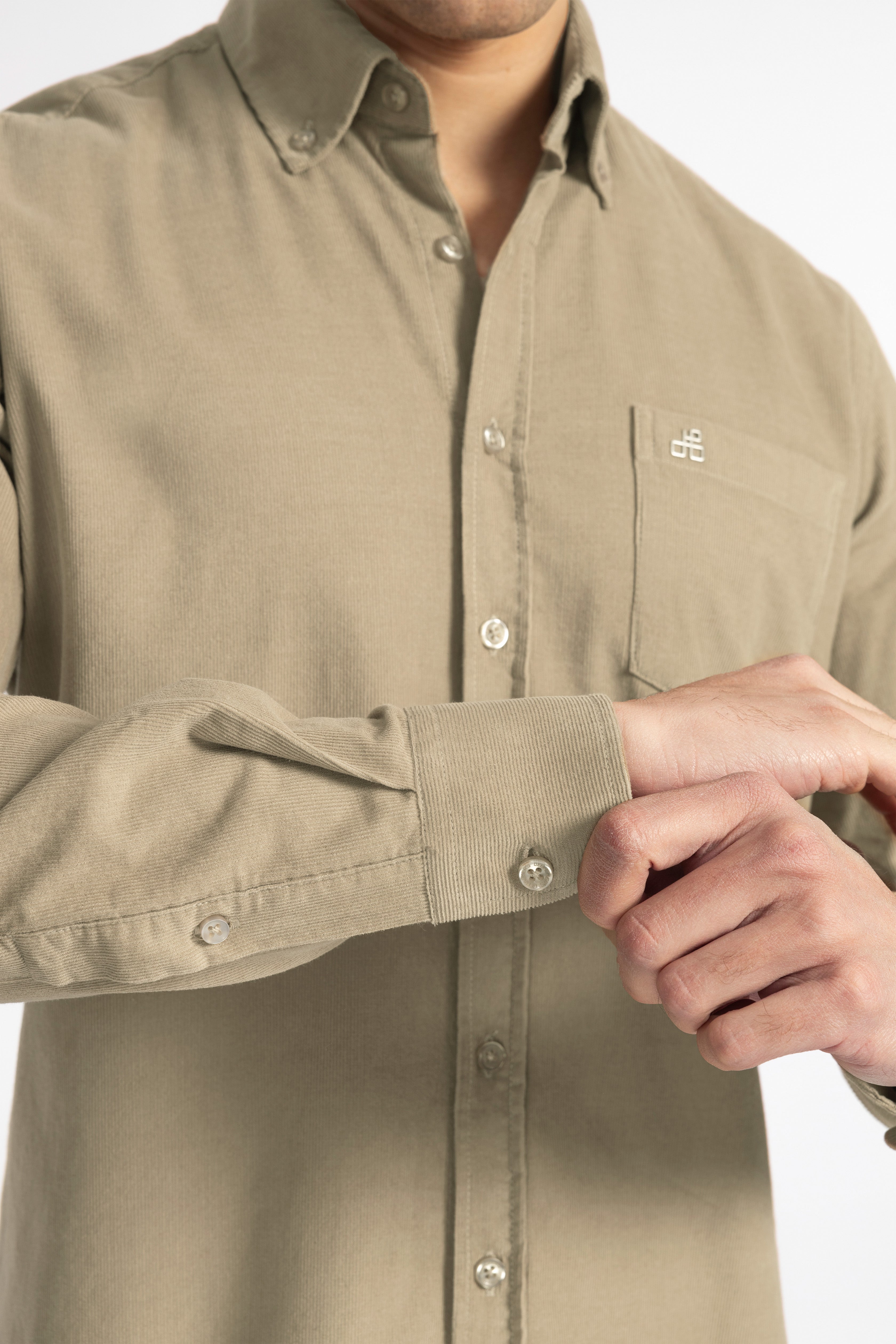 Khaki Button-Up Velvet Over-Shirt - 4