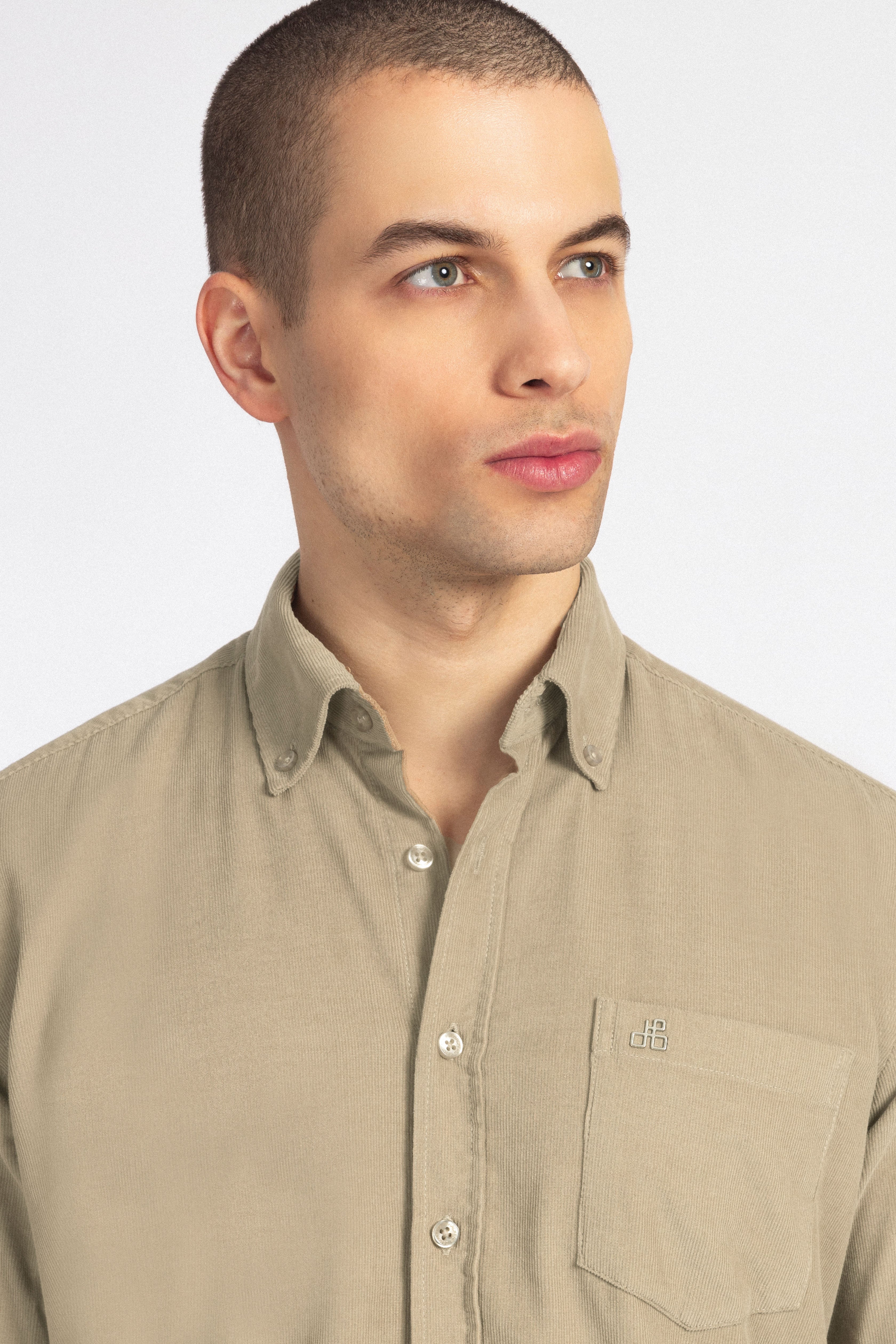 Khaki Button-Up Velvet Over-Shirt - 3