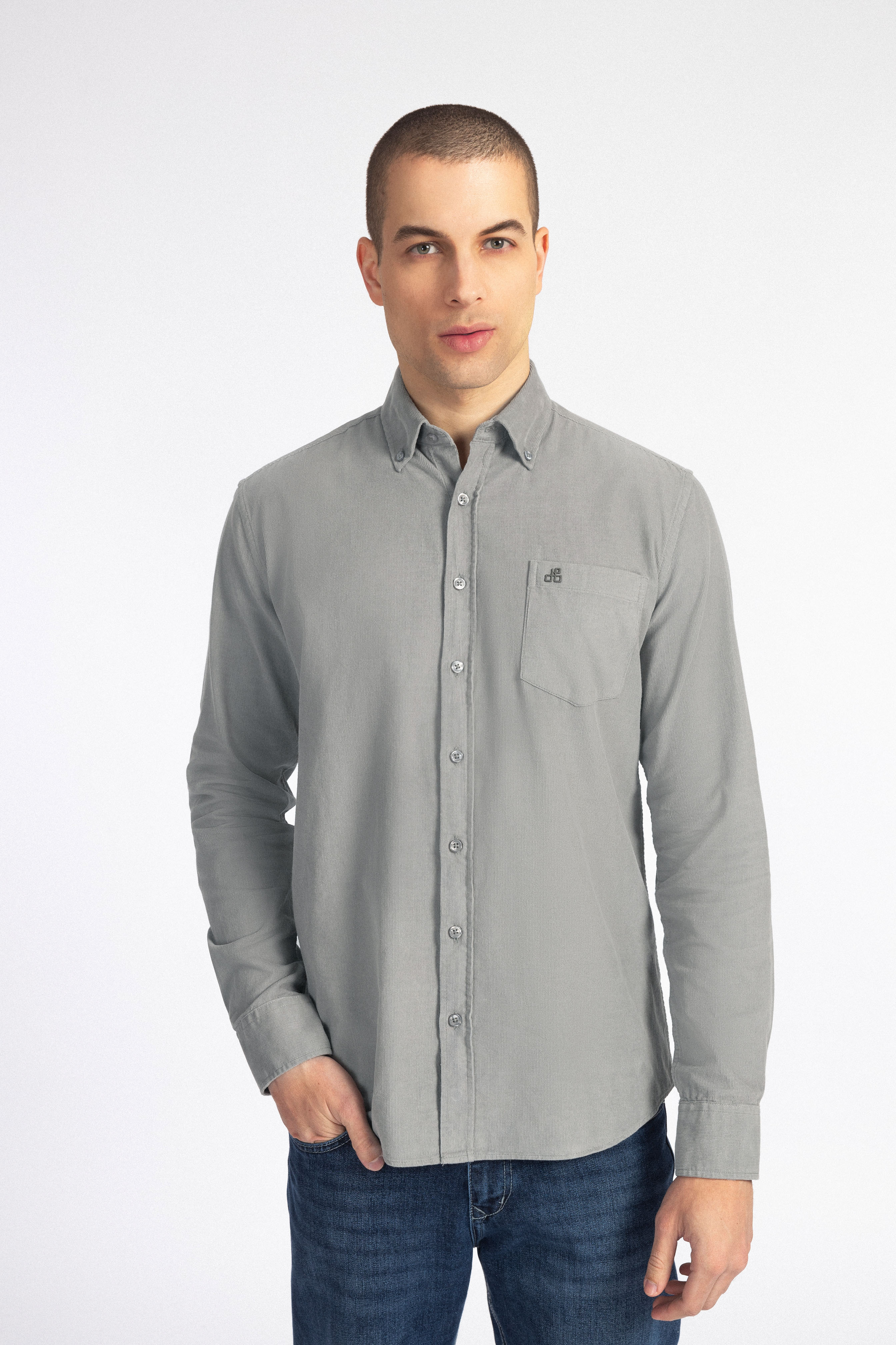 Gray Button-Up Velvet Over-Shirt - 2