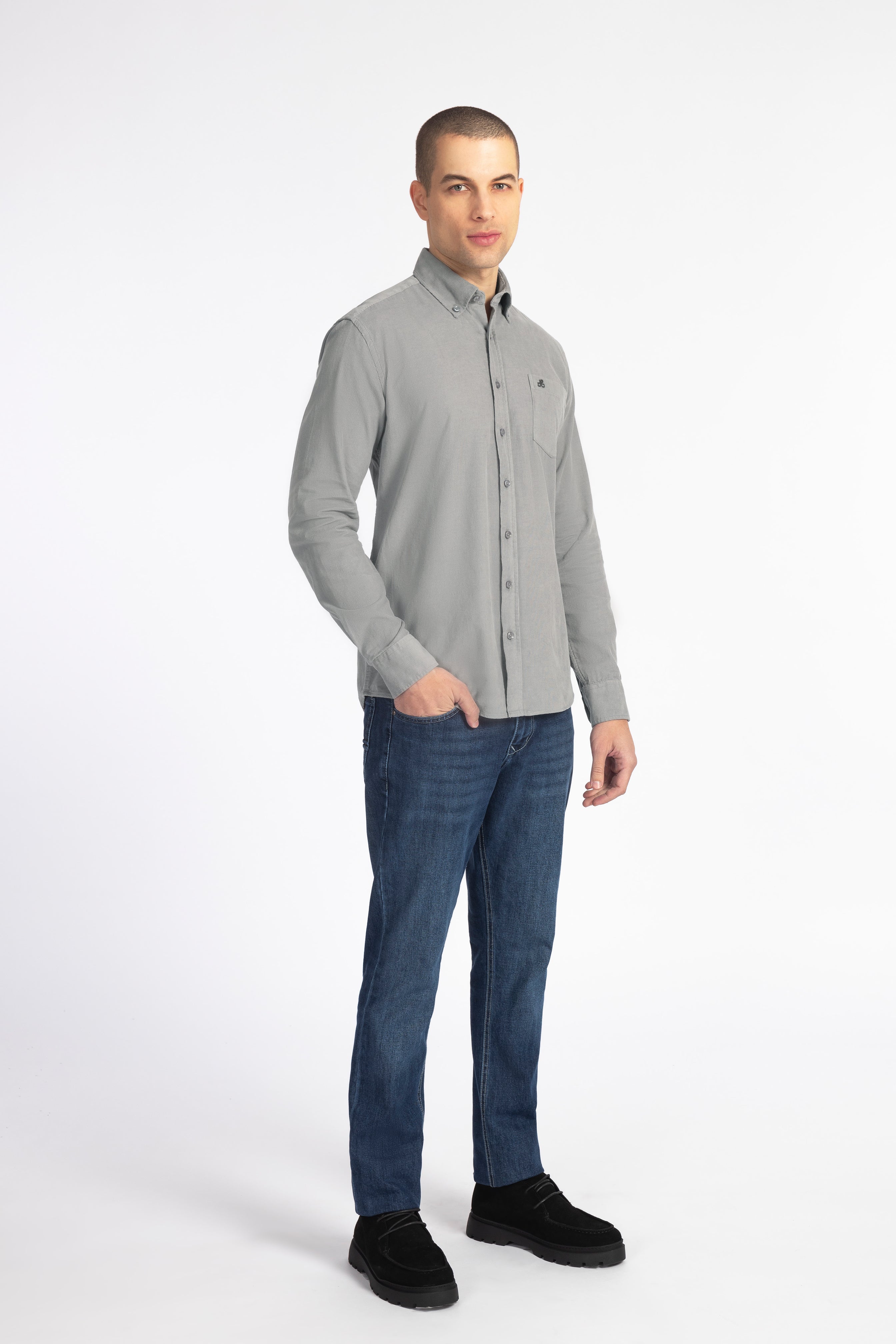 Gray Button-Up Velvet Over-Shirt - 4