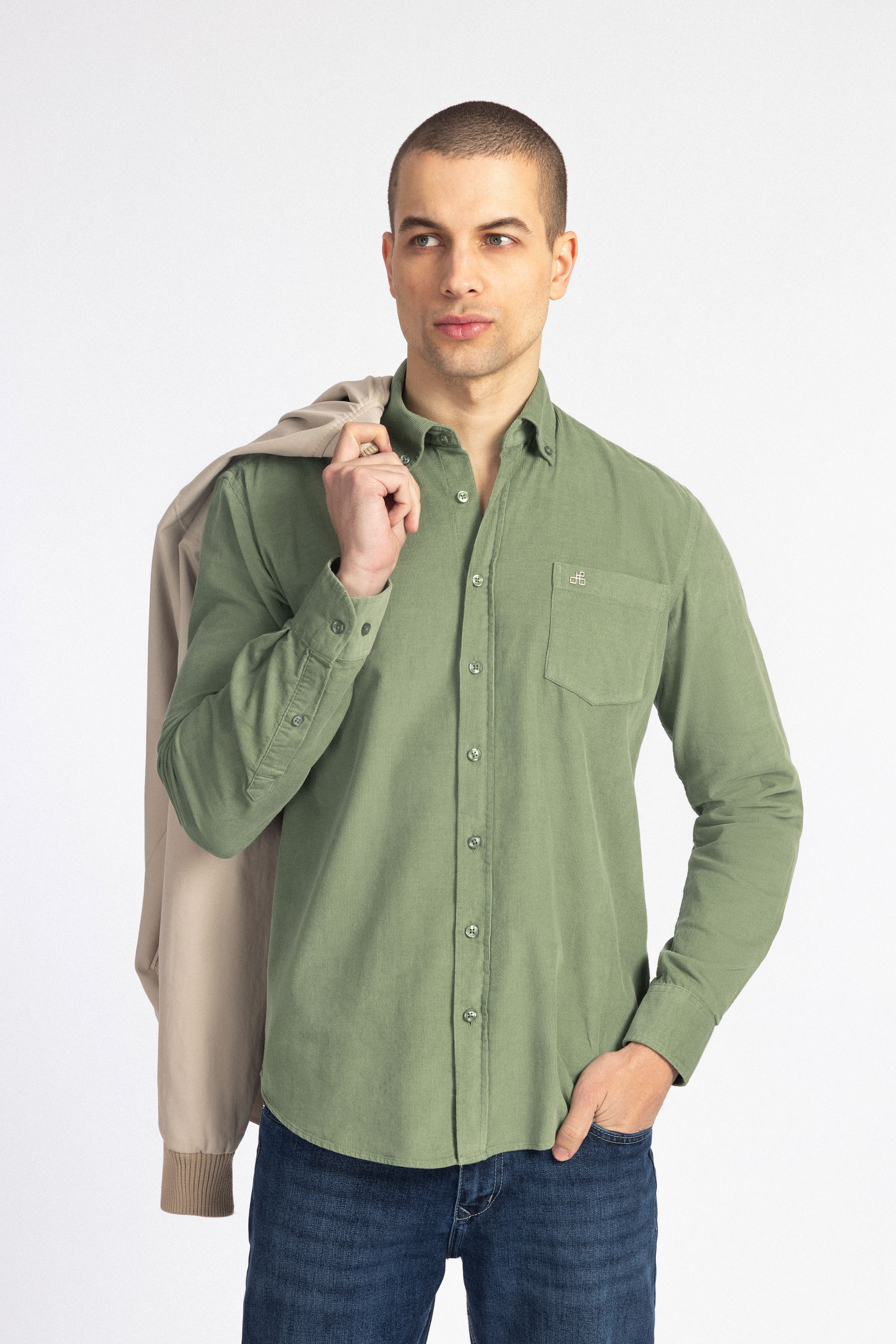 Spanish Green Button-Up Velvet Over-Shirt - 2