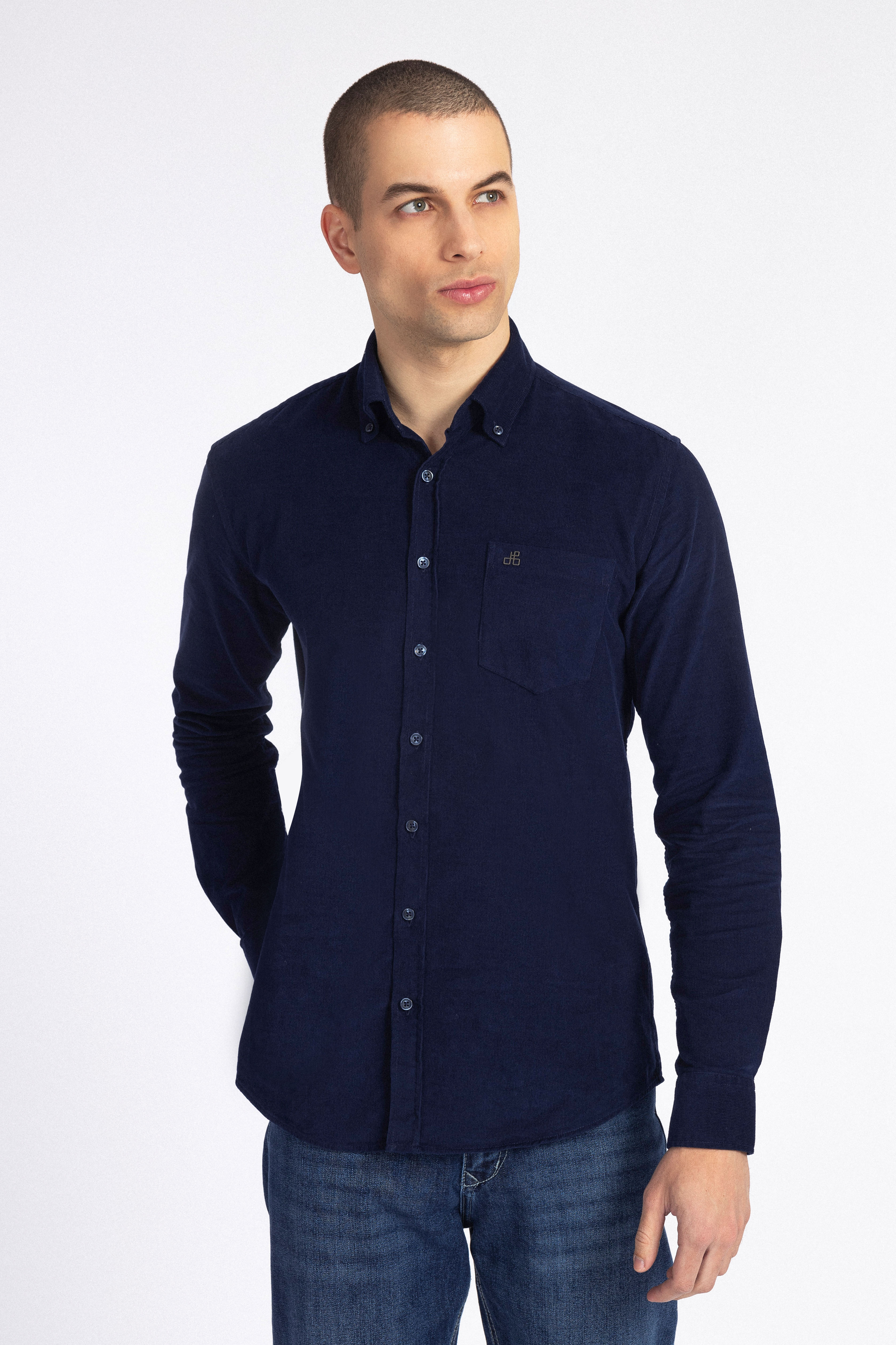 Navy Button-Up Velvet Over-Shirt - 2
