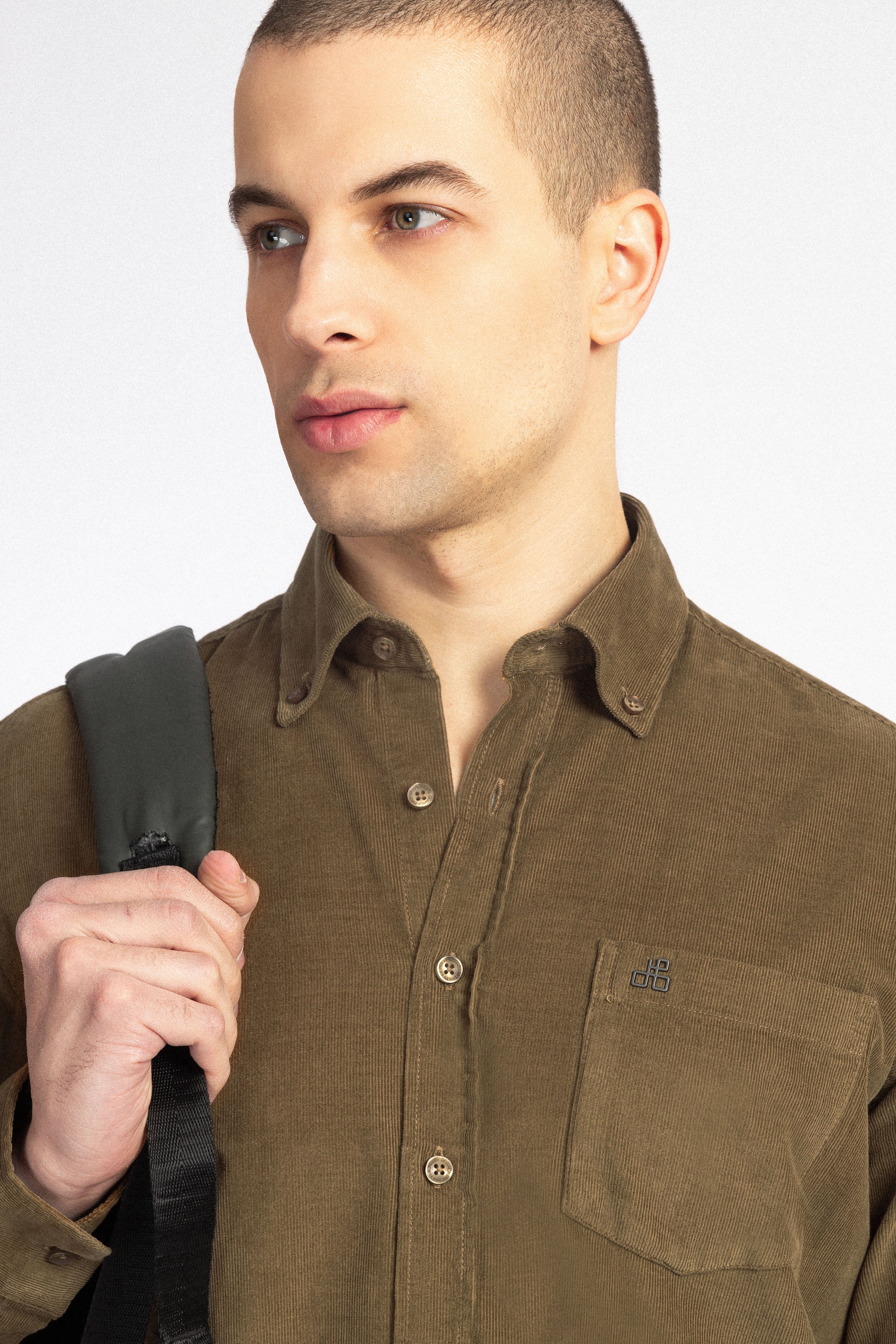 Drab Dark Brown Button-Up Velvet Shirt