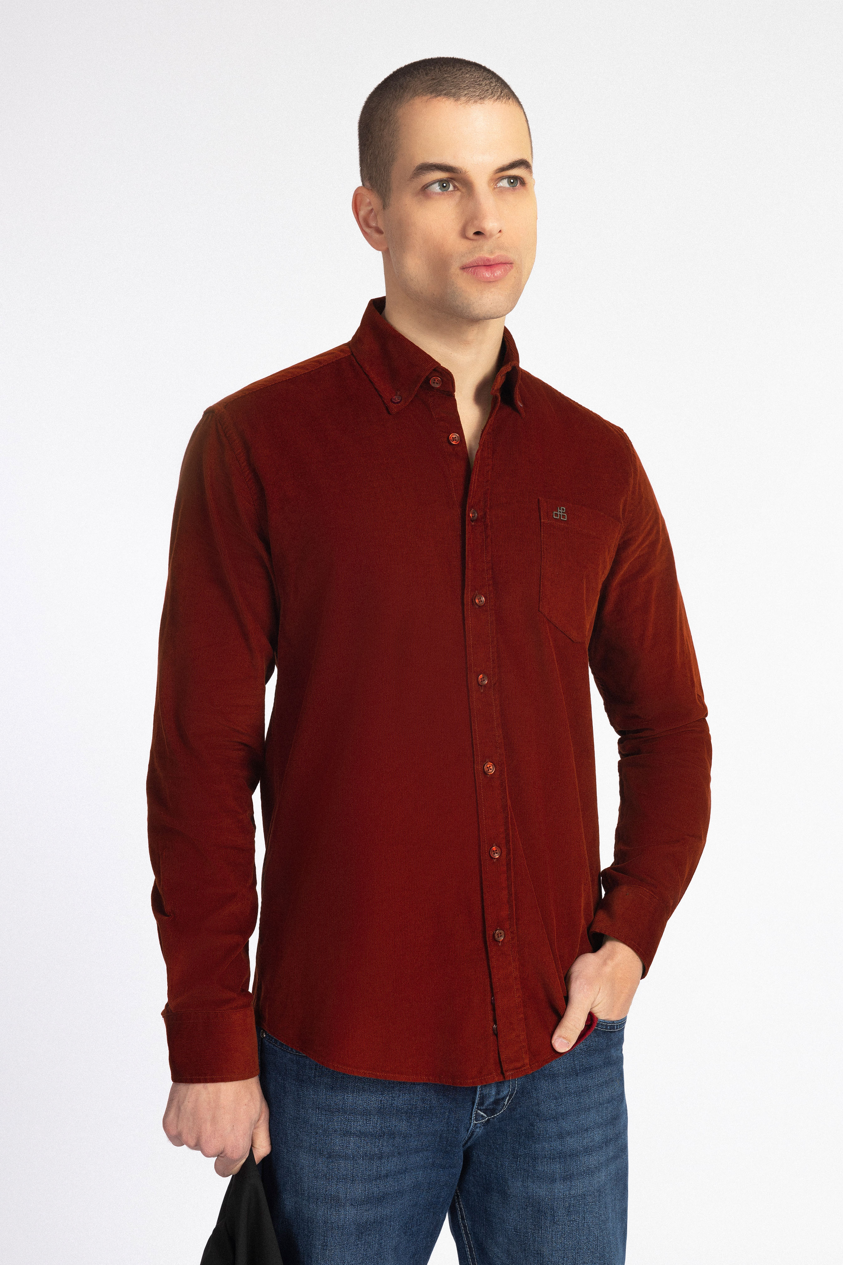Burgundy Button-Up Velvet Over-Shirt - 2