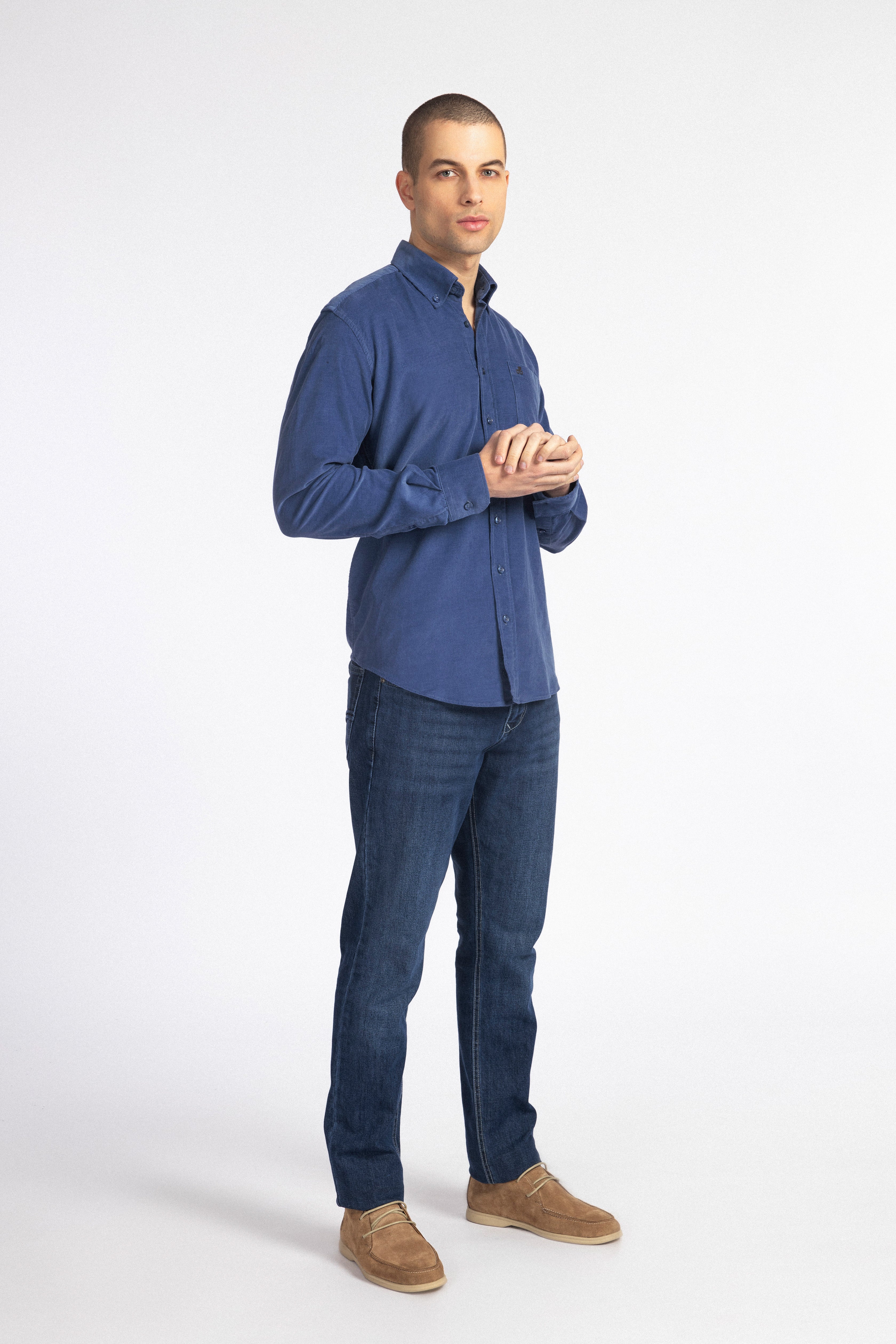 Twilight Blue Button-Up Velvet Over-Shirt - 5