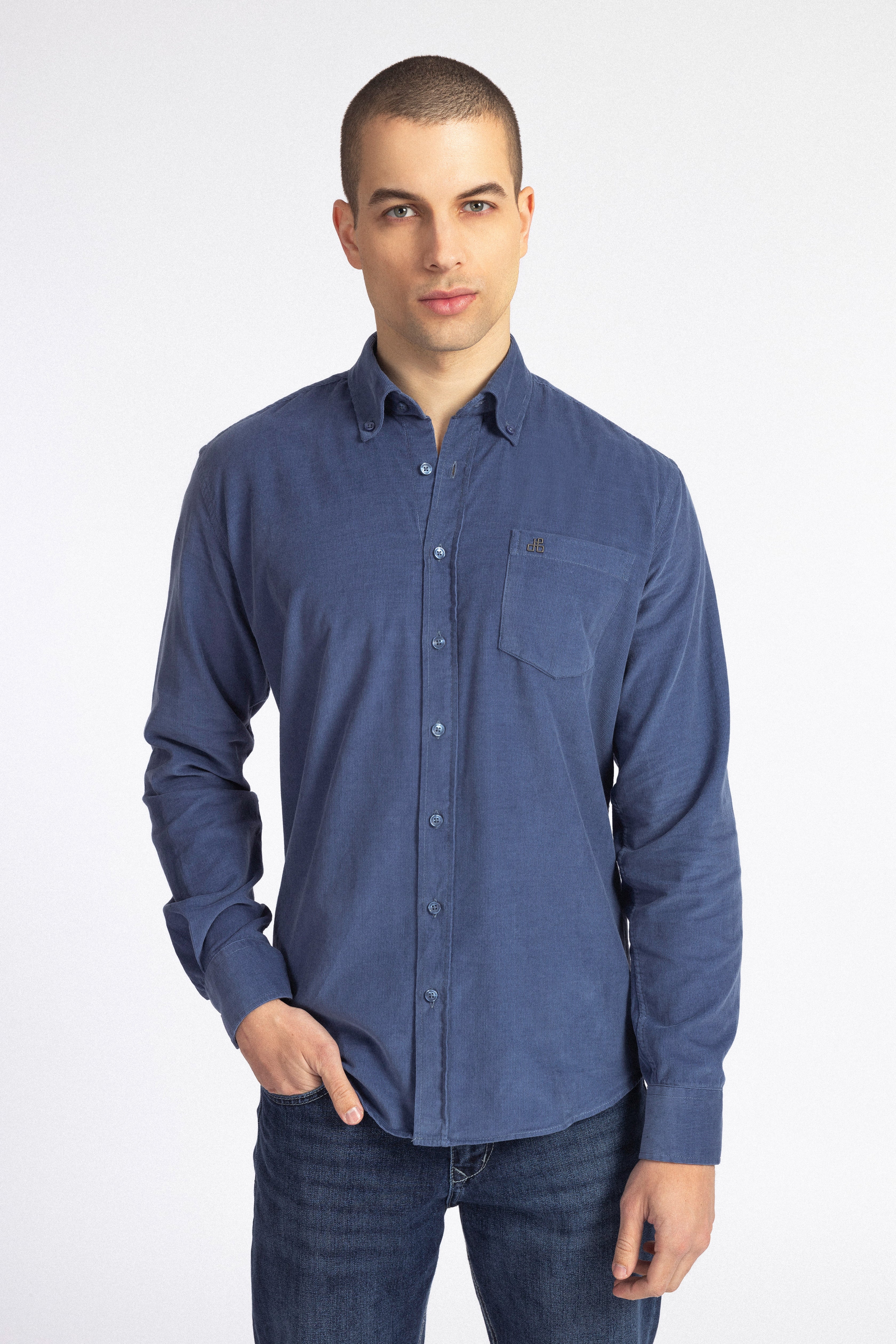 Twilight Blue Button-Up Velvet Over-Shirt - 2