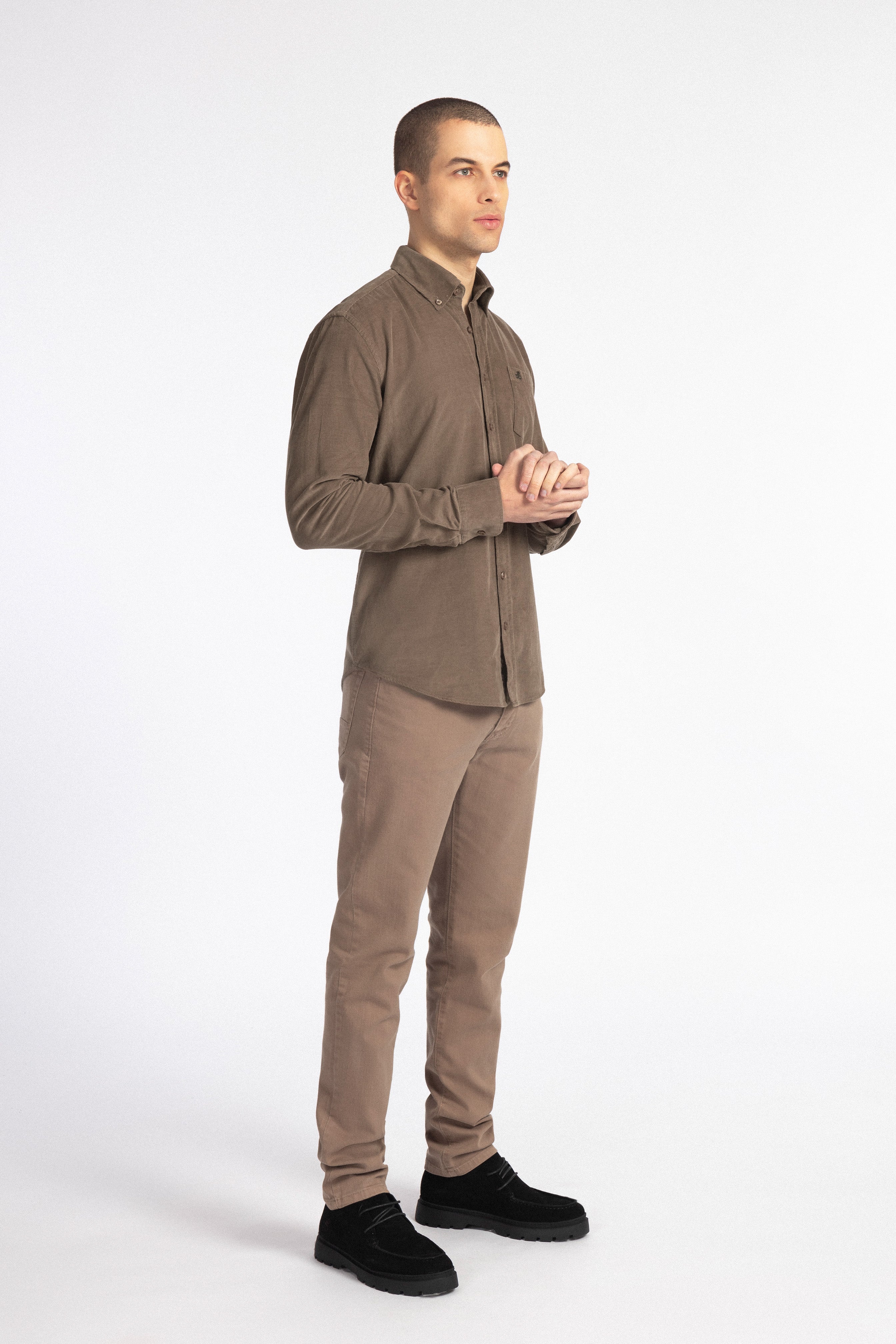 Brown Button-Up Velvet Over-Shirt - 5