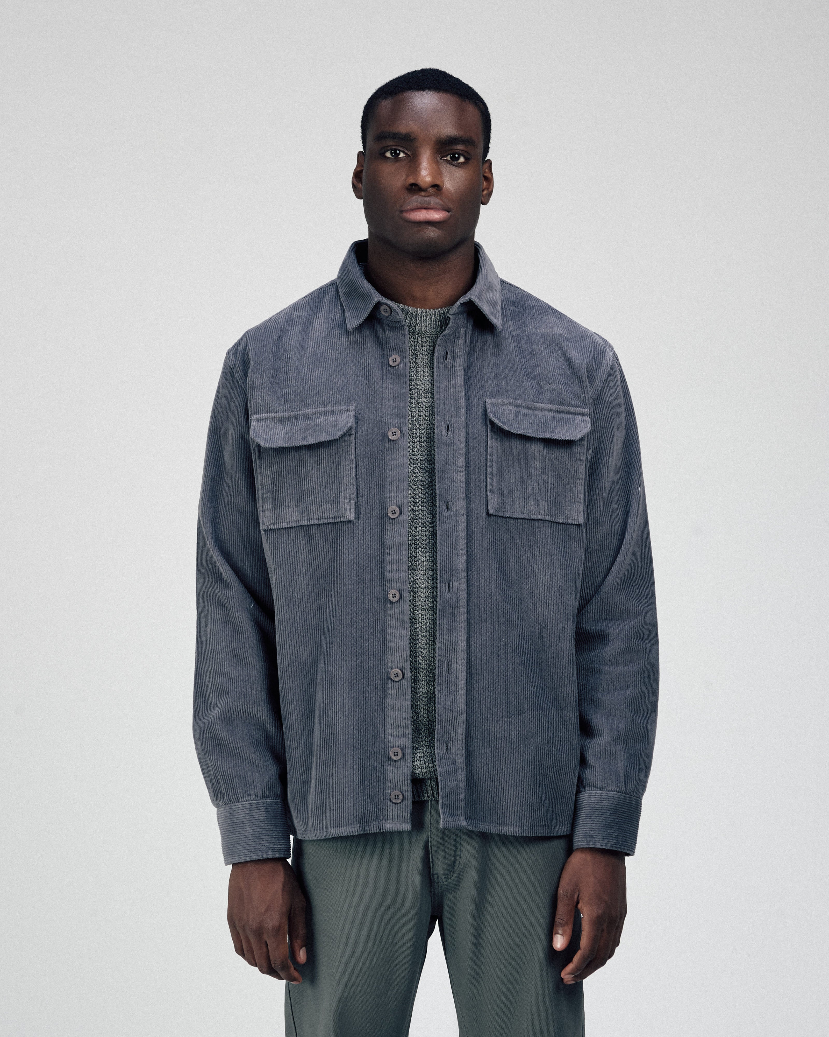 Dark Gray Button-Up Lumberjack Velvet Over-Shirt - 2