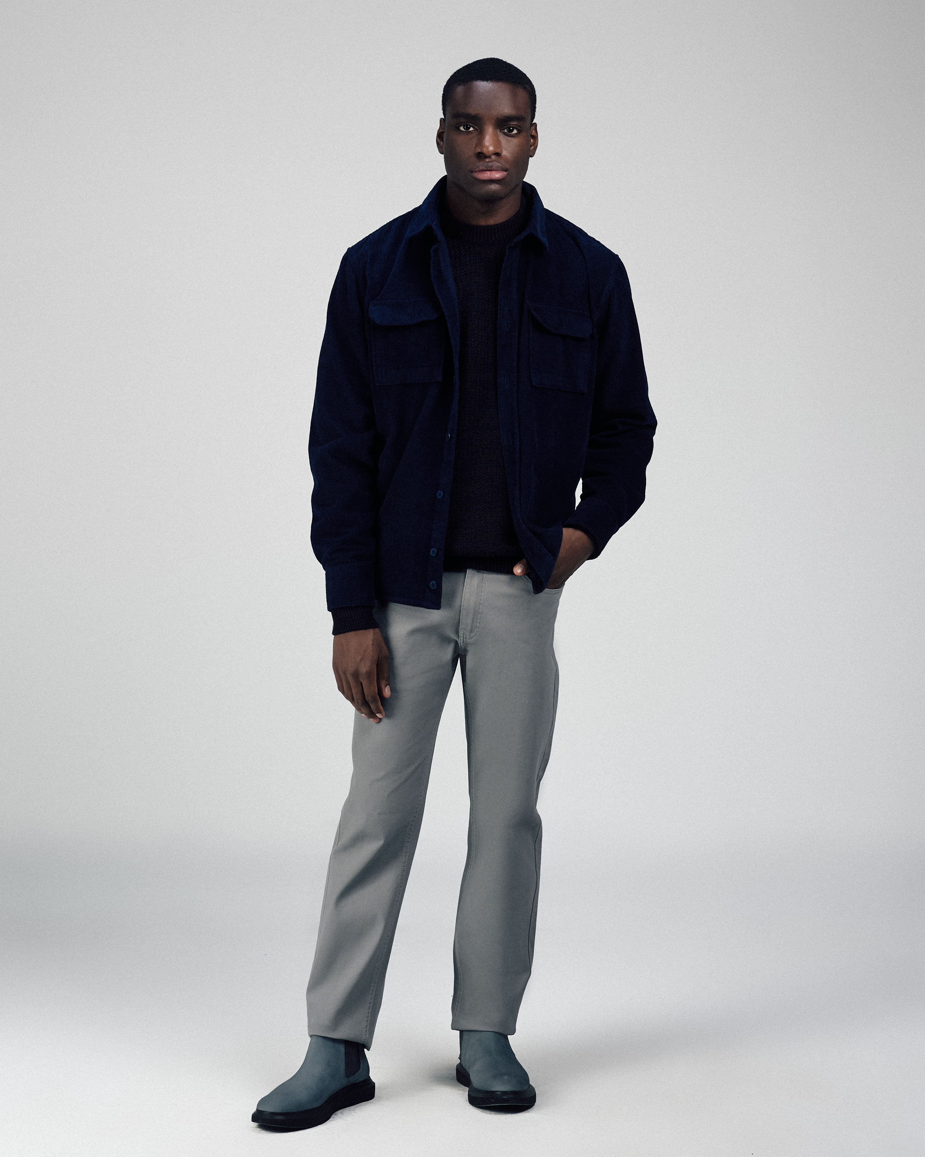 Dark Navy Button-Up Lumberjack Velvet Over-Shirt - 3