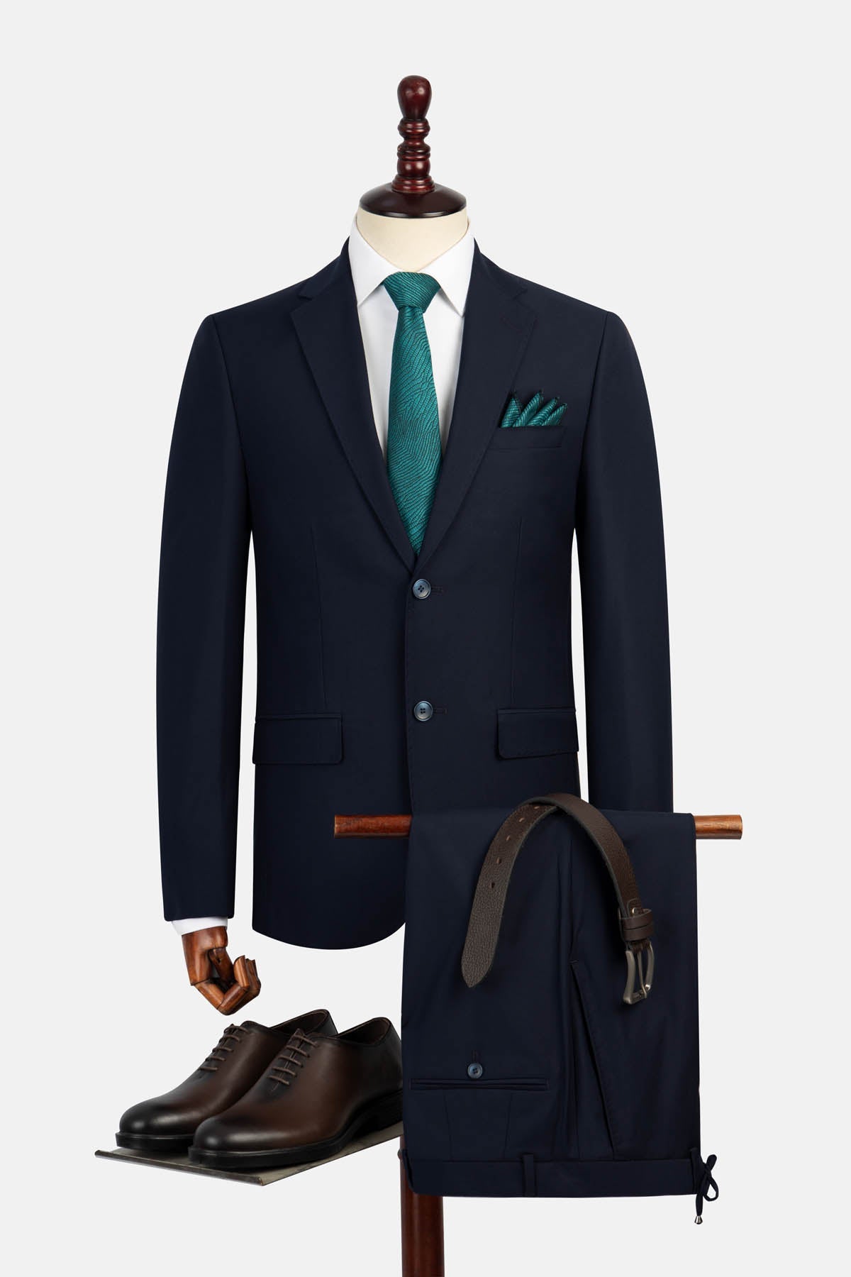 Twill Patterned Navy Bamboo Suite With Laced-Up pants - 1