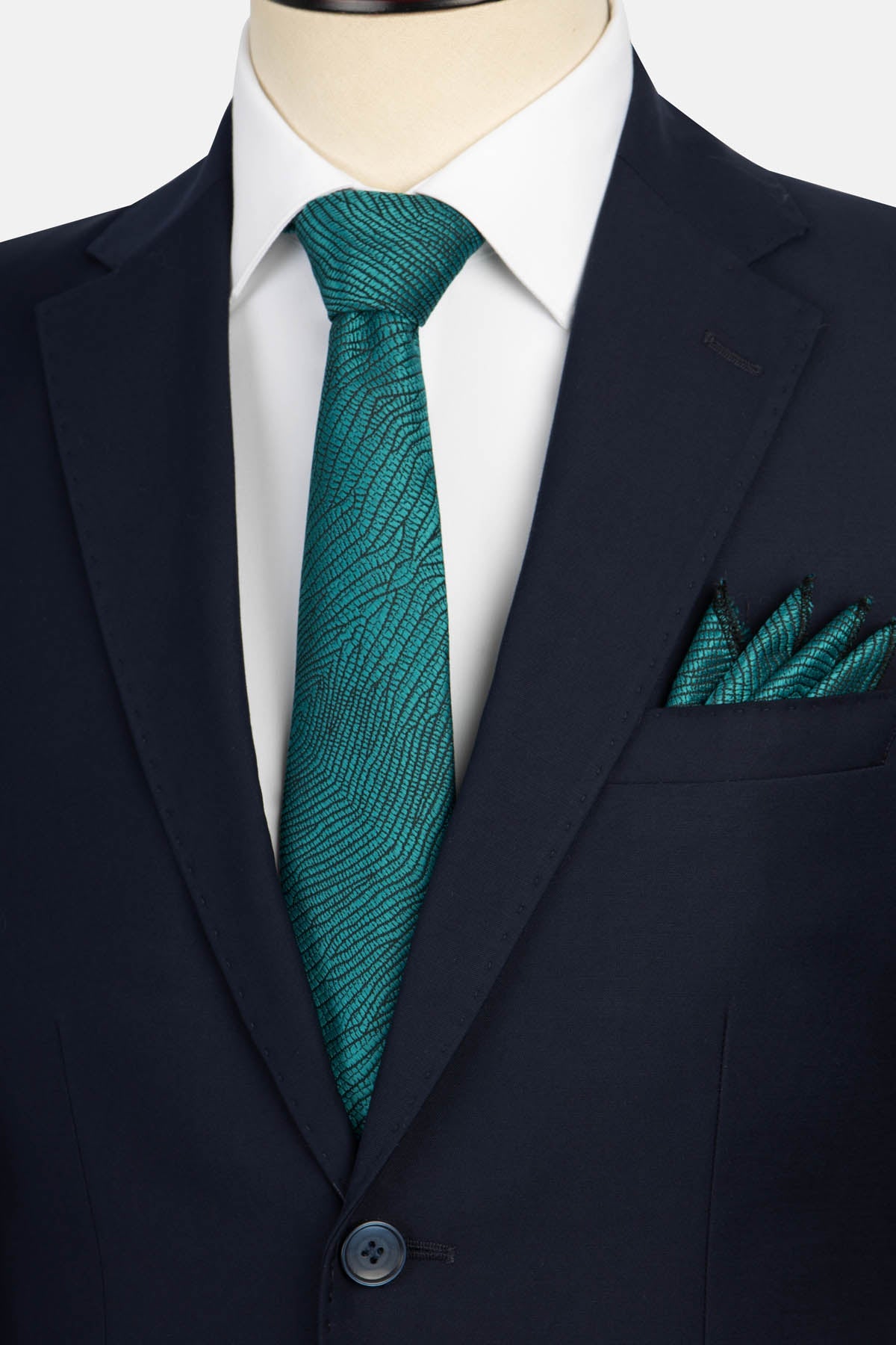 Twill Patterned Navy Bamboo Suite With Laced-Up pants - 5