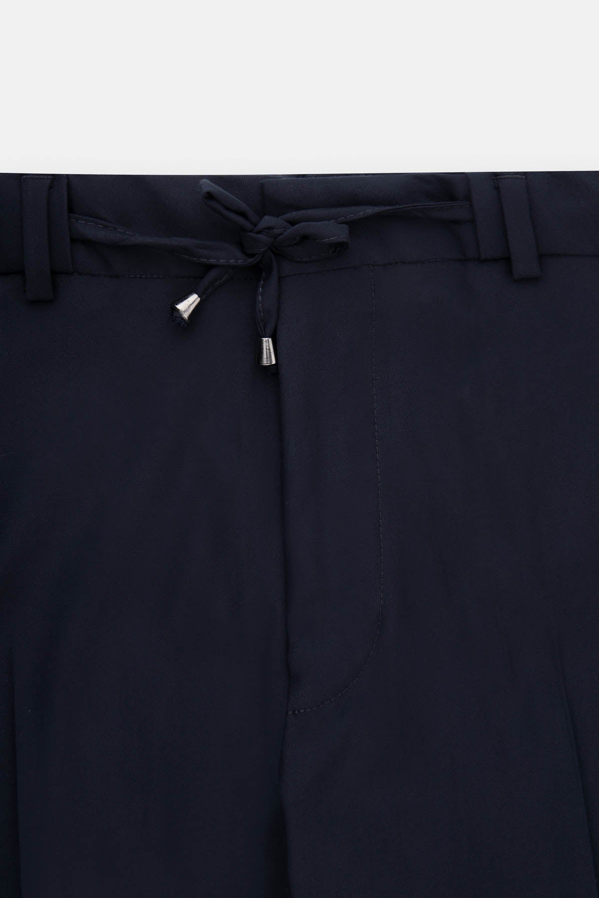 Twill Patterned Navy Bamboo Suite With Laced-Up pants - 2