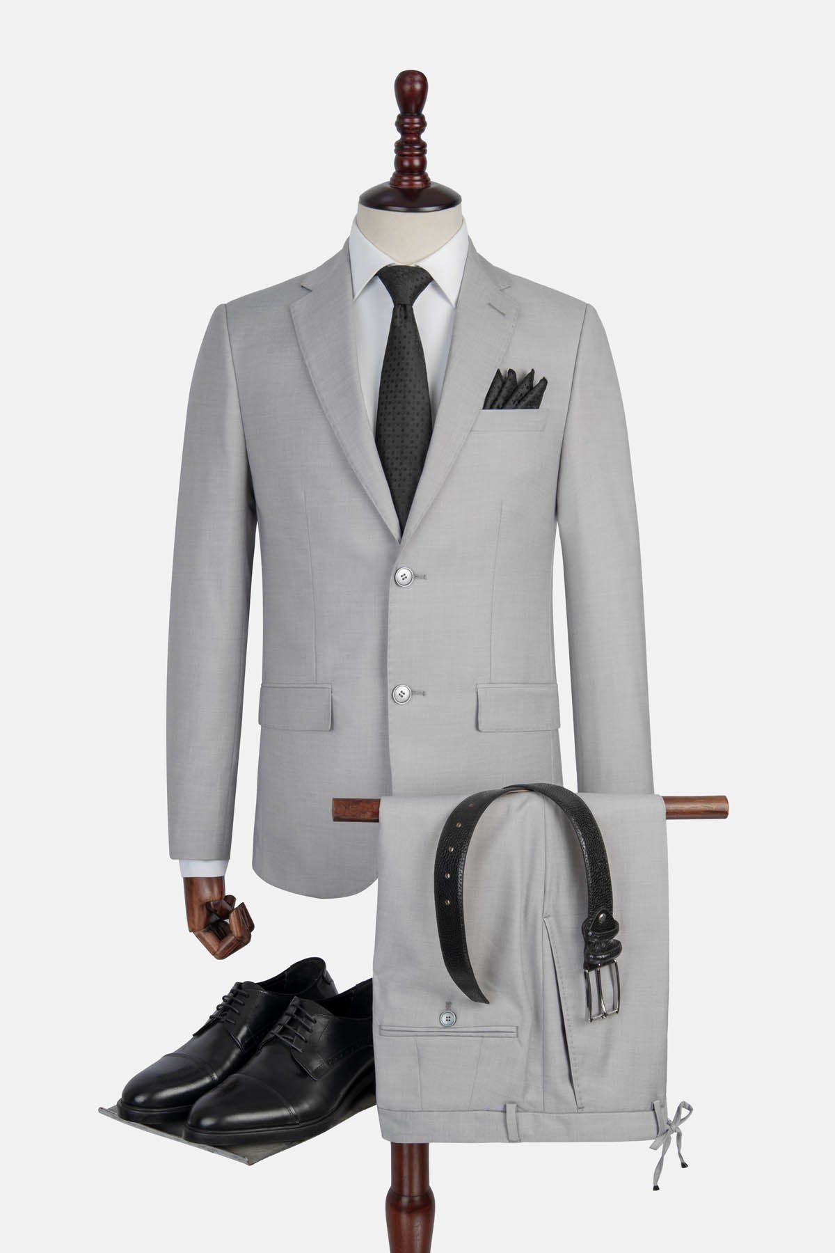 Twill Patterned Light-Gray Bamboo Suite - 1