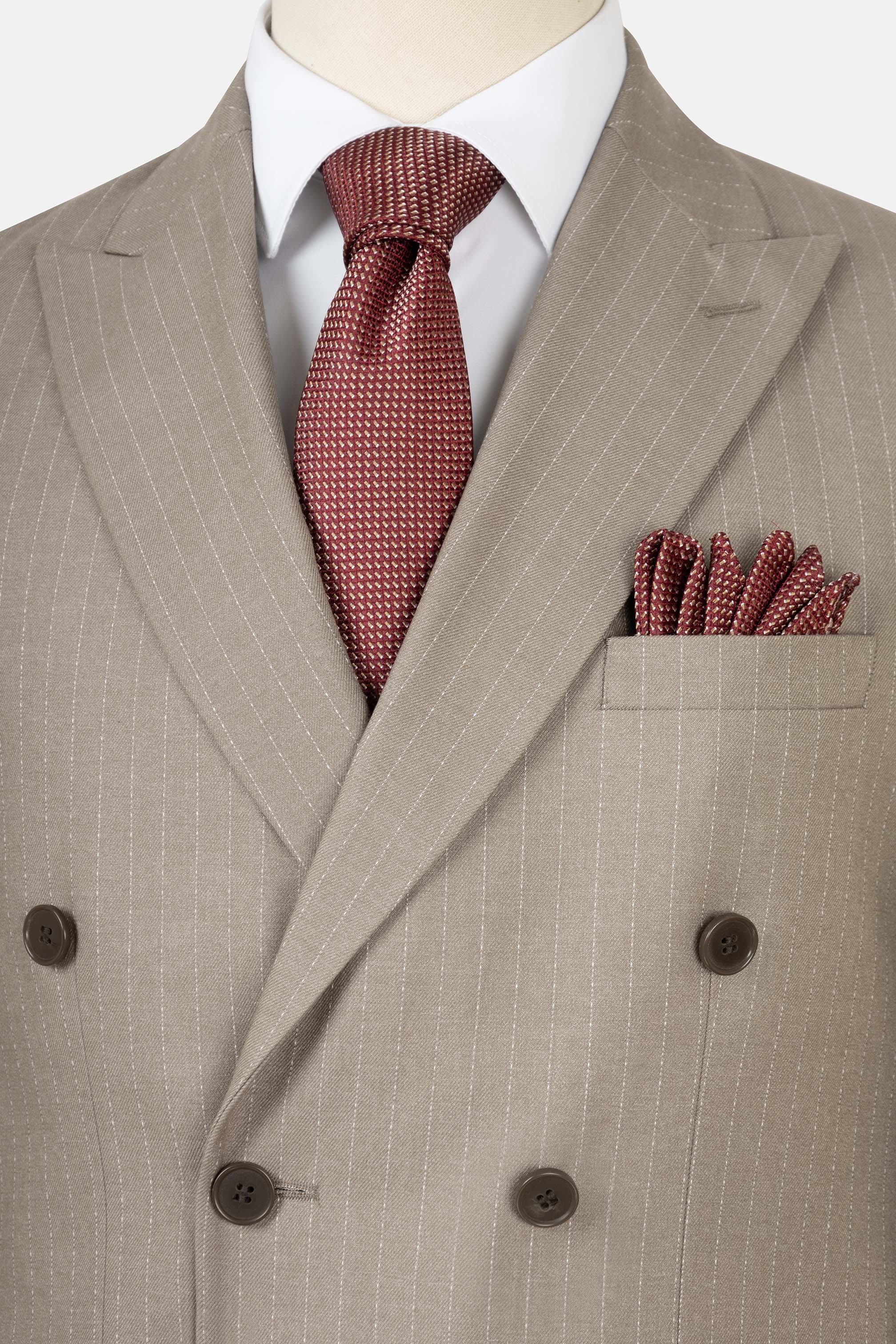 Striped Double Breasted Khaki Suit